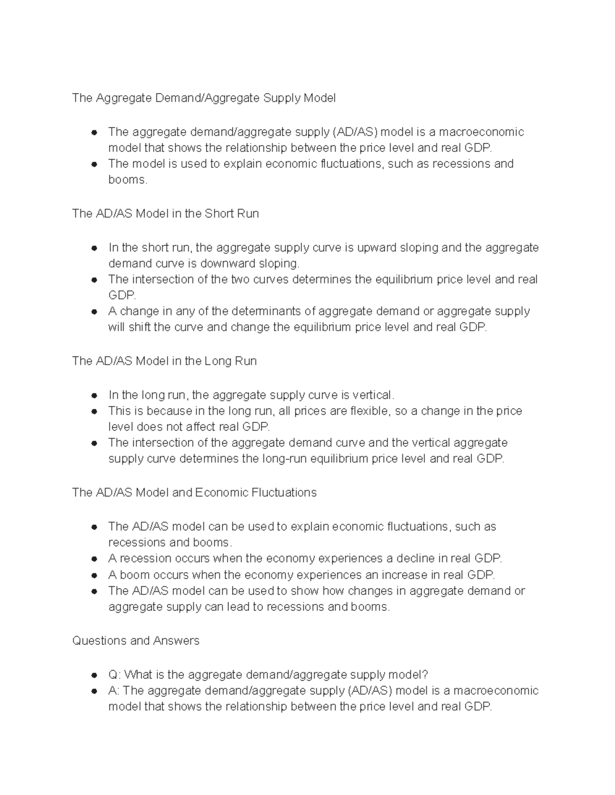 Lecture 4 The Aggregate Demand Aggregate Supply Model - The Aggregate ...