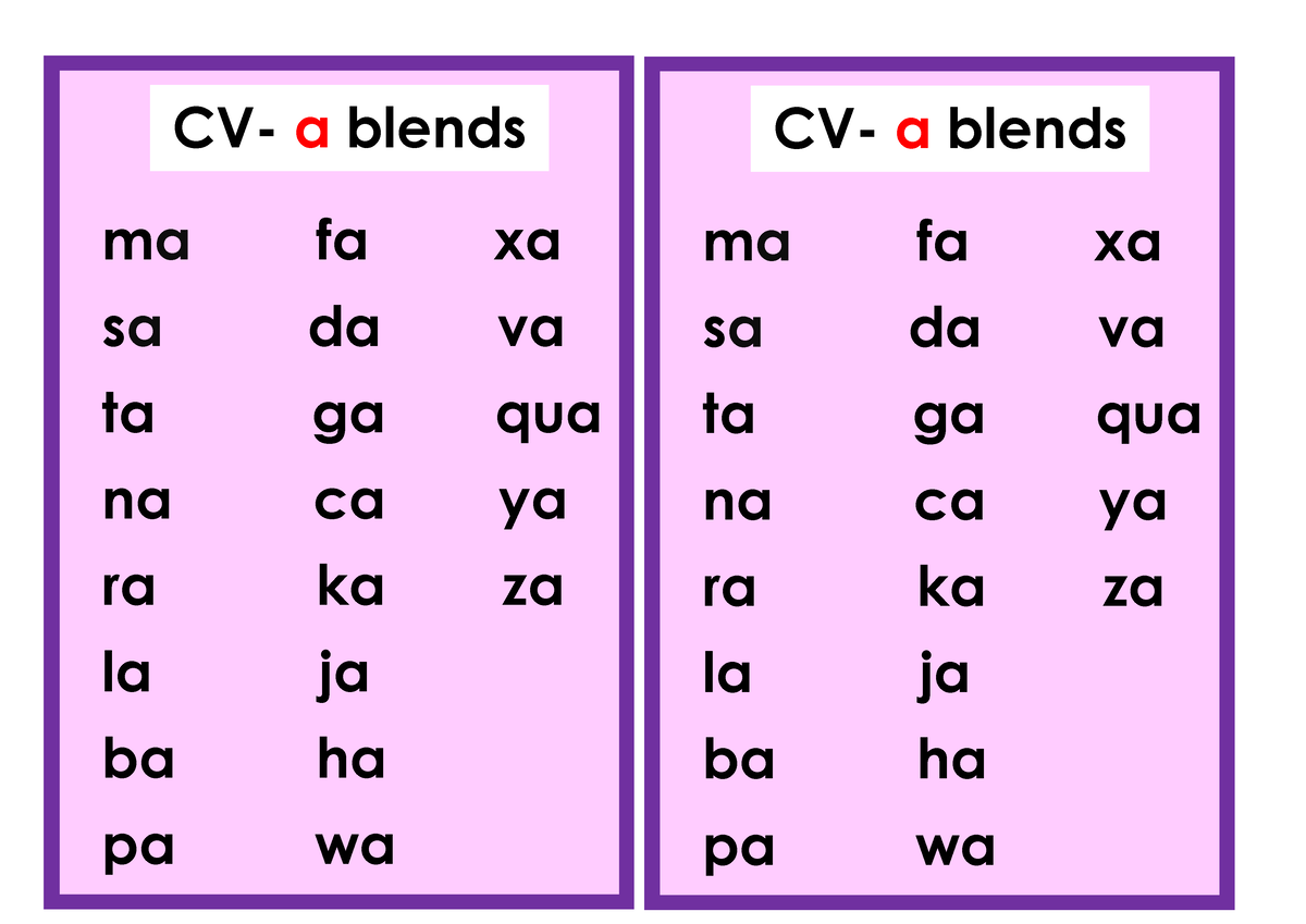 Cvcvc Sight Words for Notebook - ma fa xa sa da va ta ga qua na ca ya ...