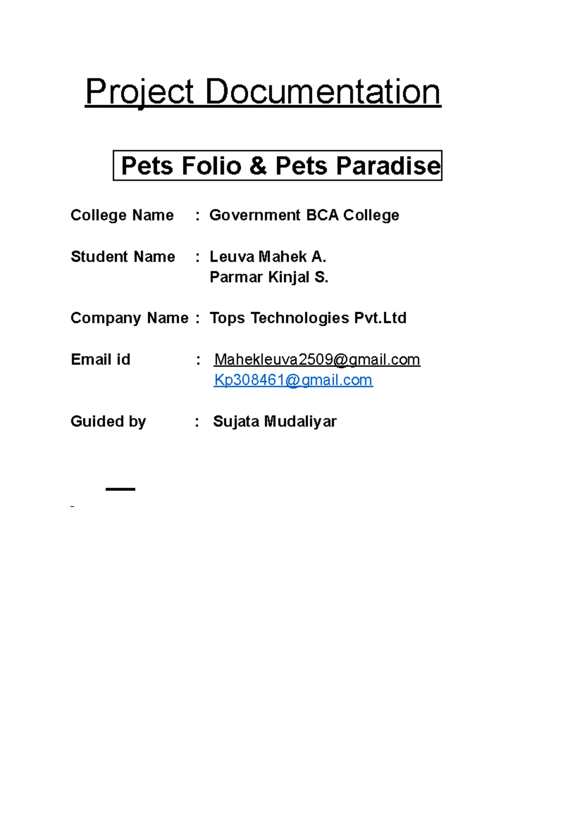 Project Documentation of Petsfolio - Project Documentation Pets Folio ...