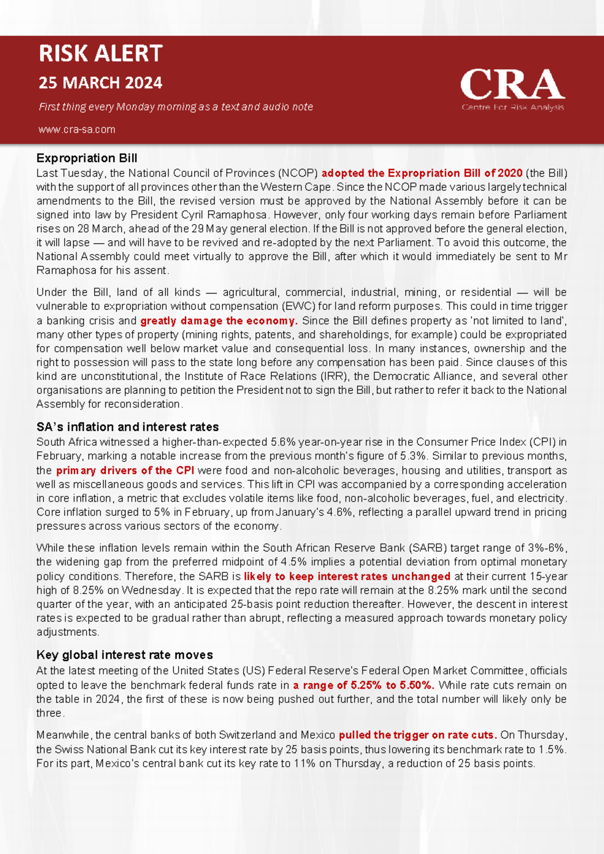 CRA Risk Alert 20240325 - Expropriation Bill Last Tuesday, the National ...