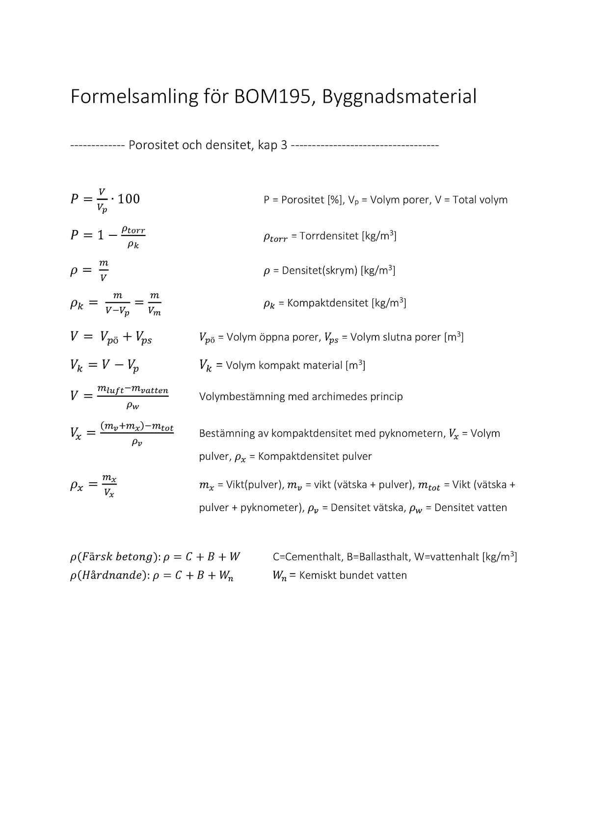 Formelsamling BOM195 Byggnadsmaterial - Formelsamling För BOM195 ...