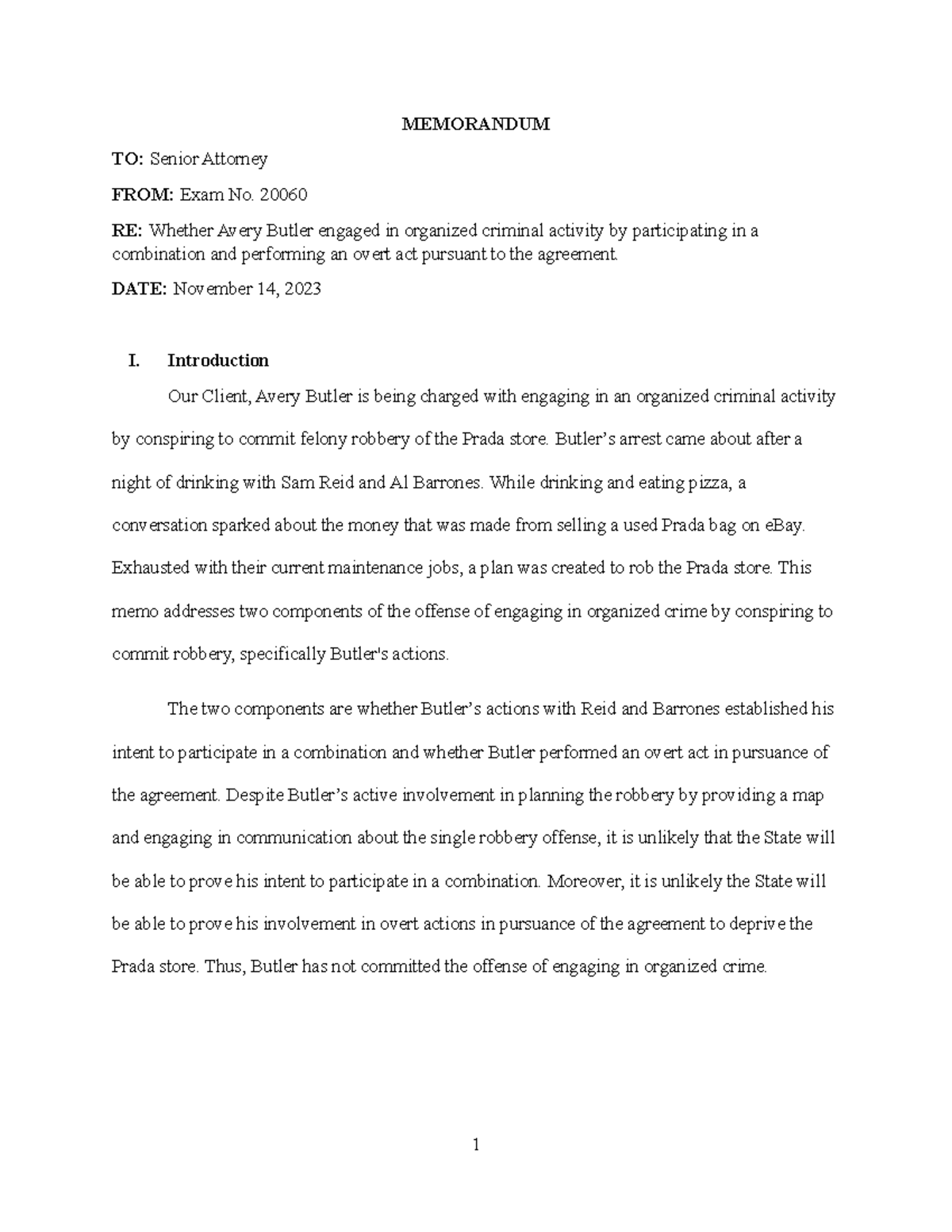 WA3 final writing MEMORANDUM TO Senior Attorney FROM Exam No