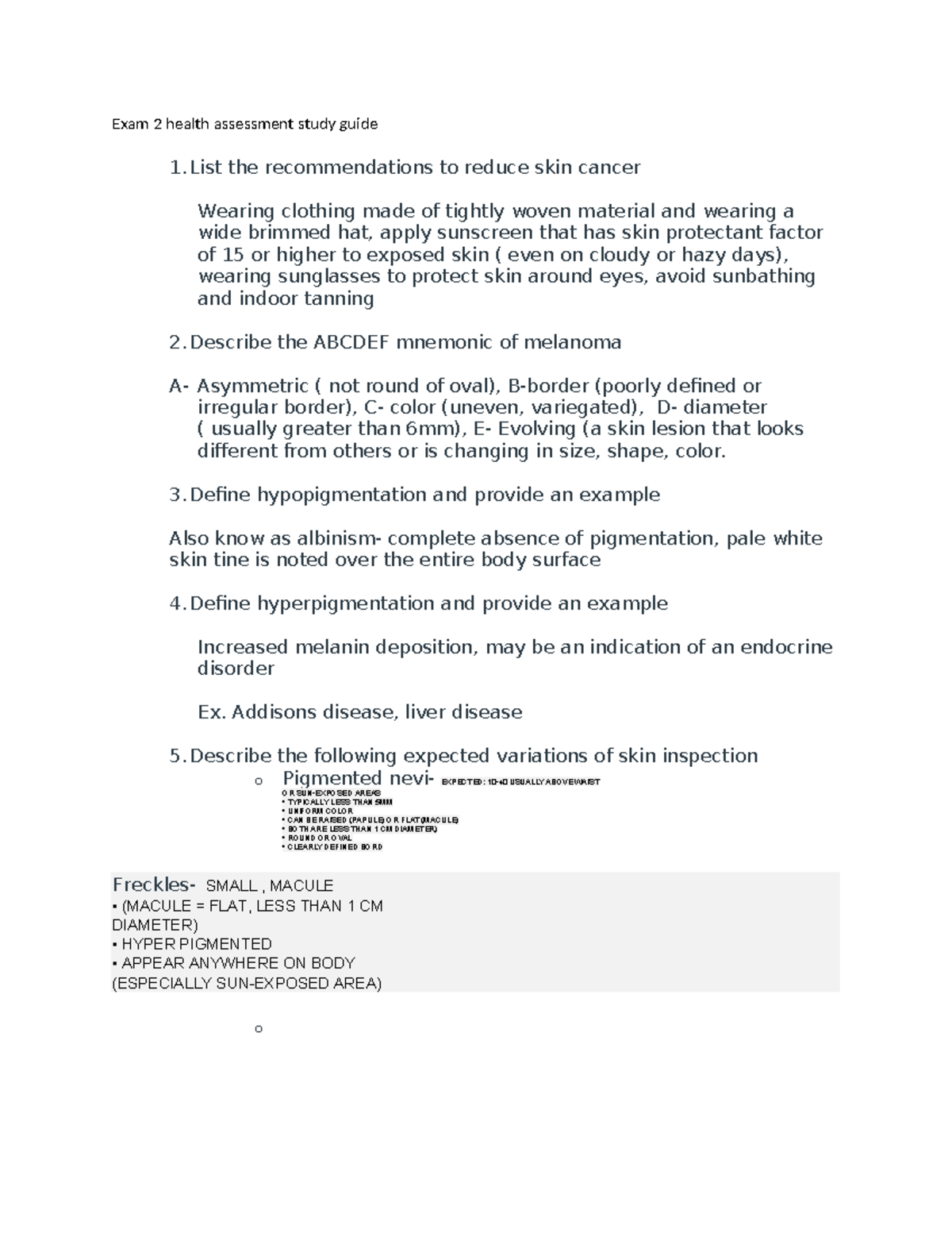 Health assessment exam 2 study guide - Exam 2 health assessment study ...