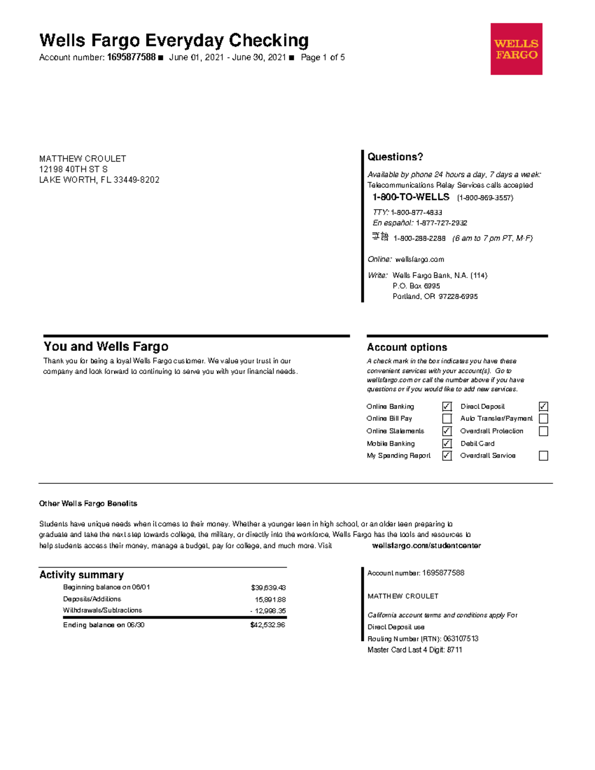 Wells Fargo Bank Statement Template Free