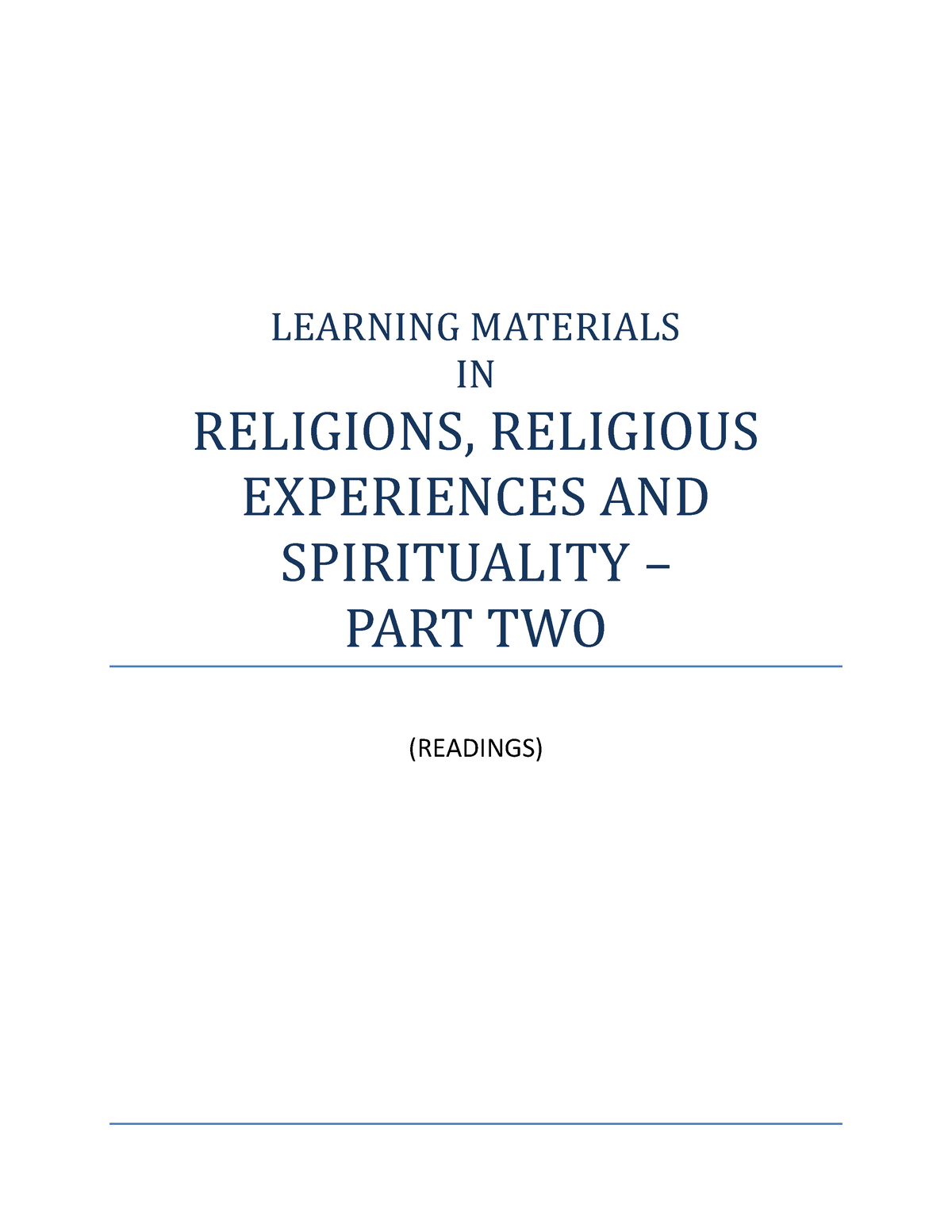 Religions-of-the-World Part Two Religion And - LEARNING MATERIALS IN ...