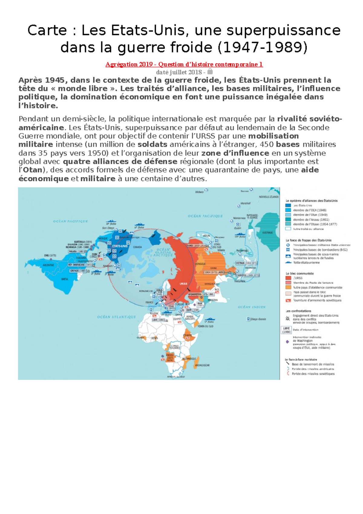 Carte Les Etats-Unis, Une Superpuissance Dans La Guerre Froide (1947 ...