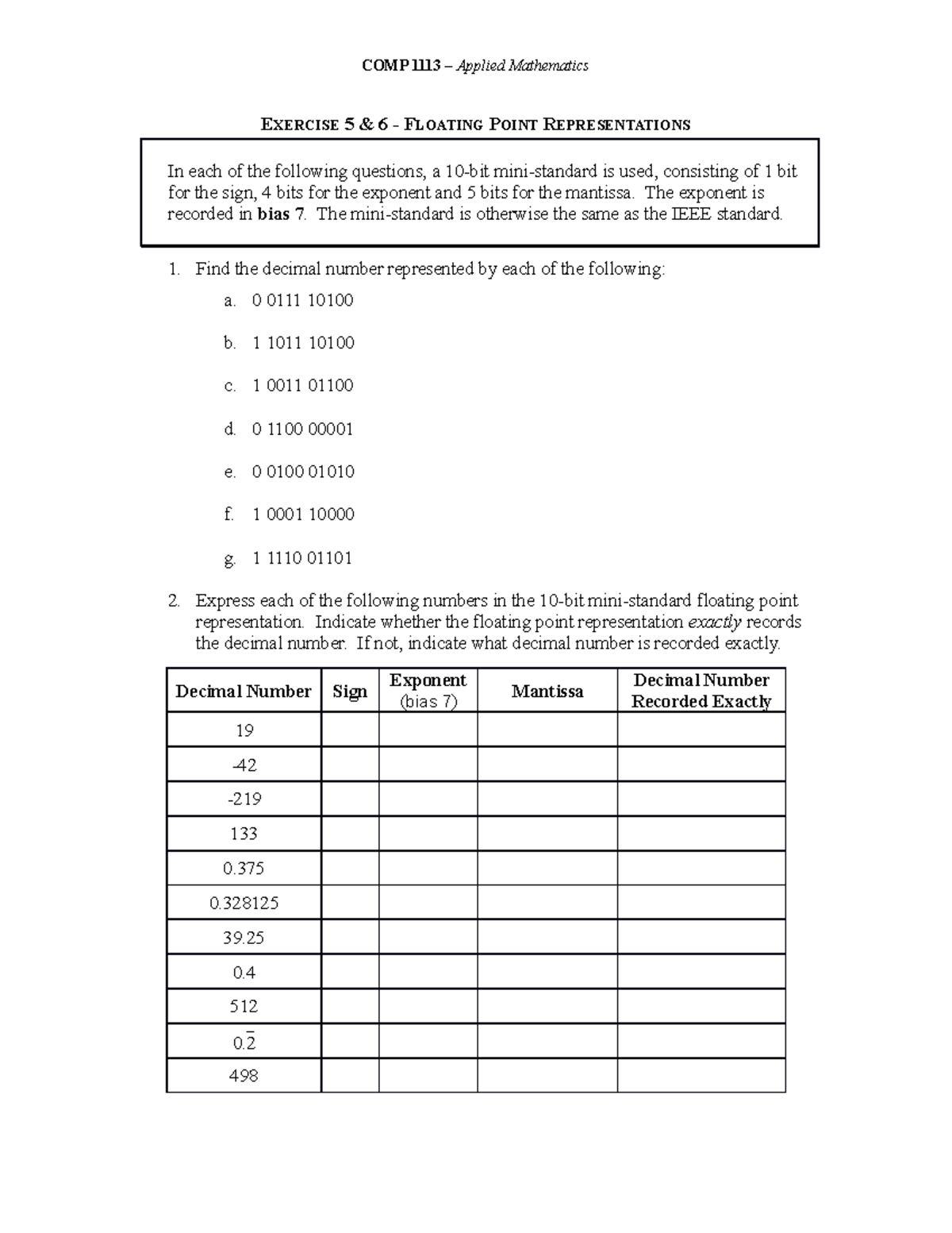 Exercise 05 and 06 - Floating Point - EXERCISE 5 & 6 - FLOATING POINT ...