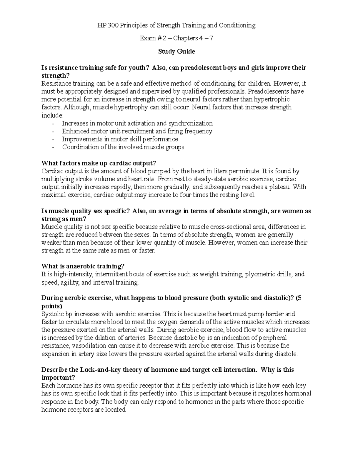 Strenth Training Exam 2 Study Guide HP 300 Principles of Strength