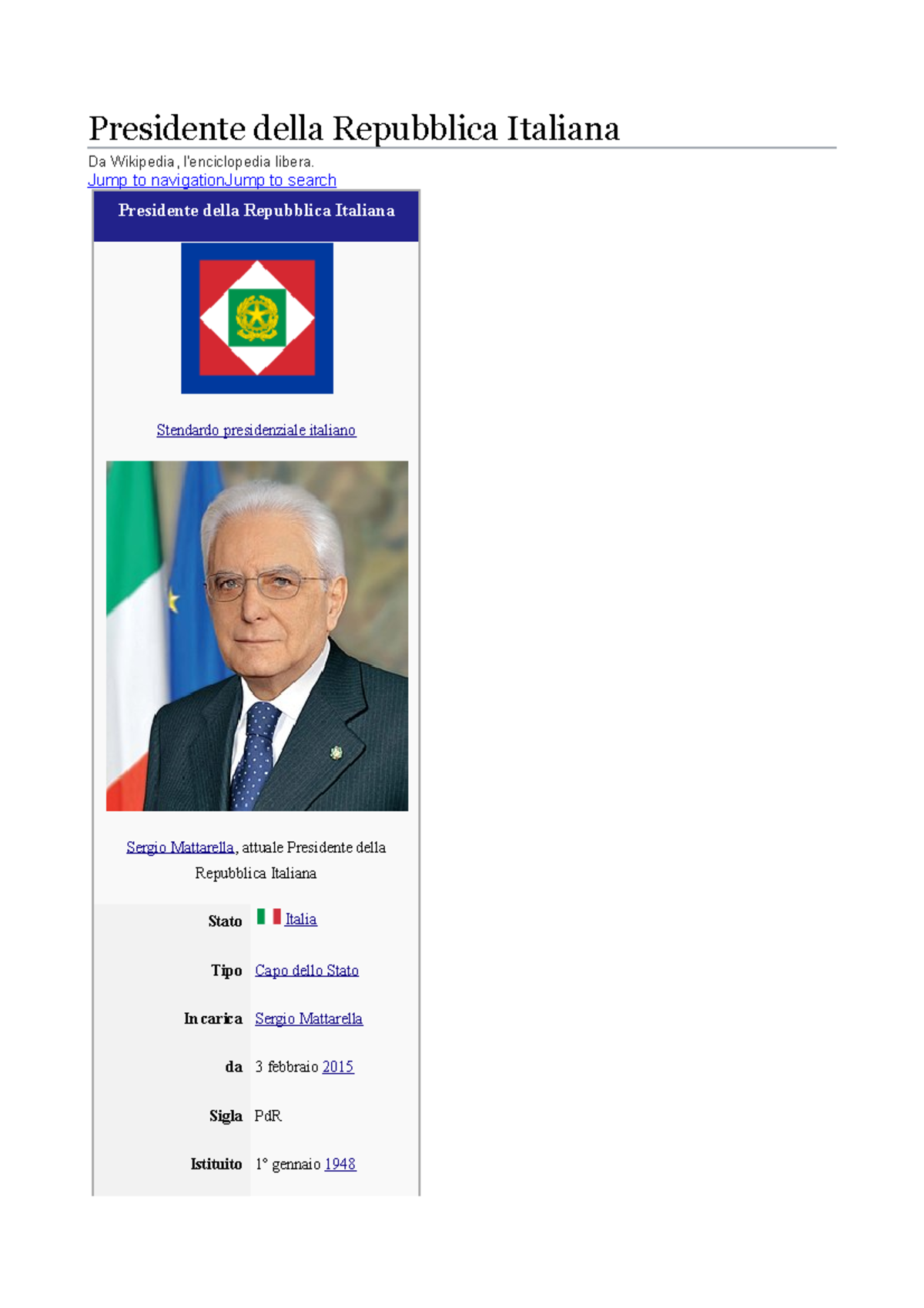 Presidente della Repubblica Jump to navigation Jump to search