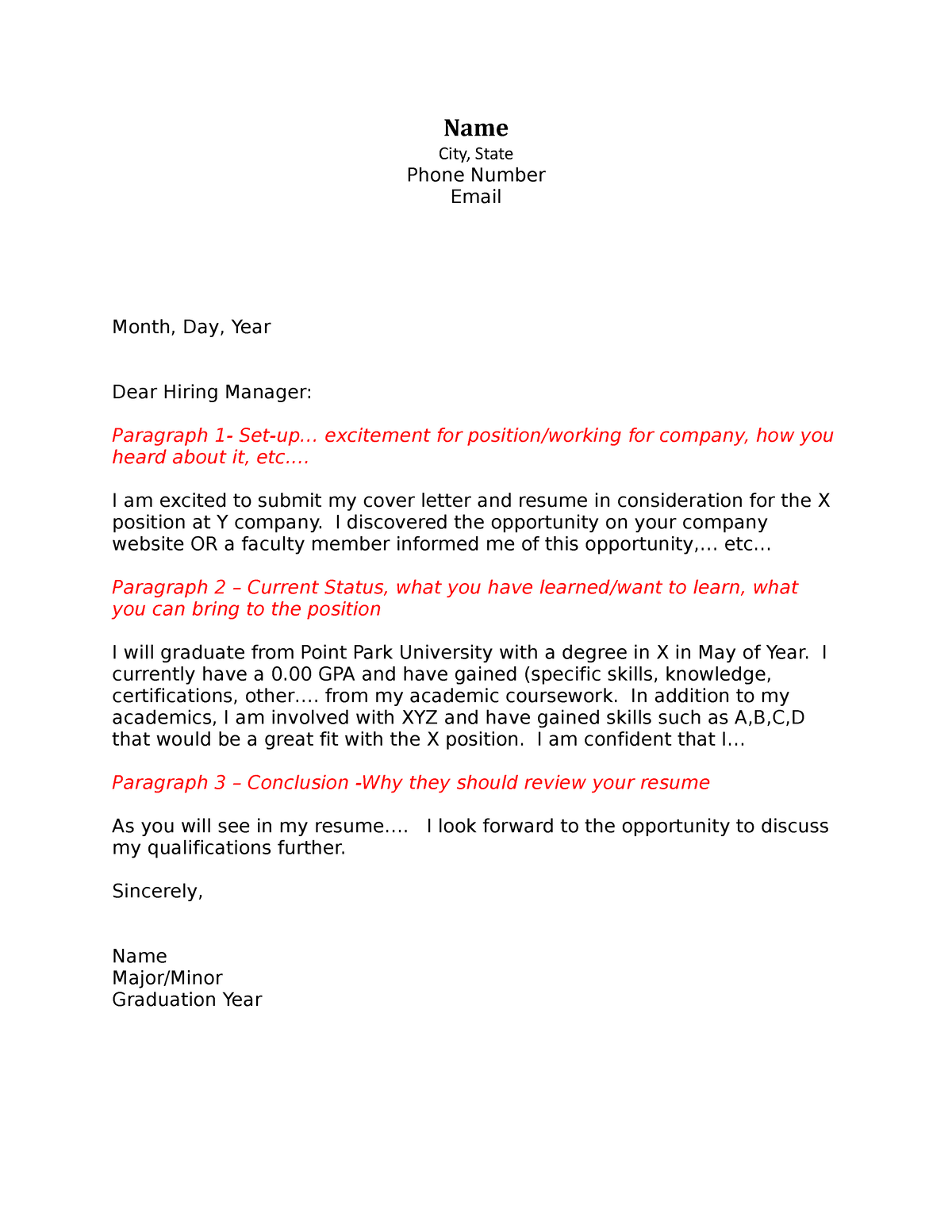 Cover Letter Example (Editable) - Name City, State Phone Number Email ...