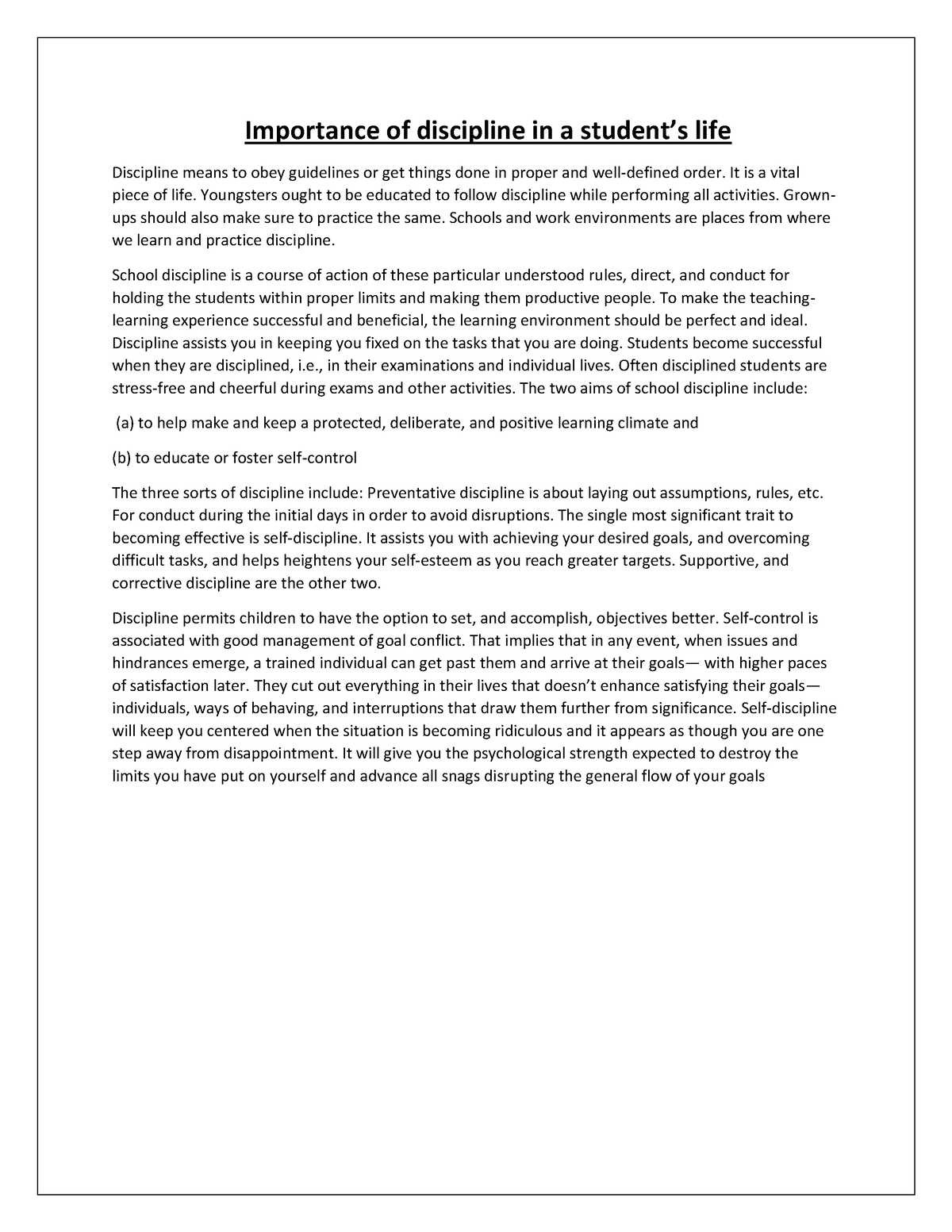 discipline in school essay pdf