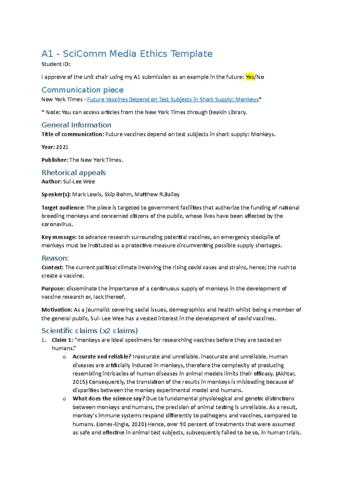 Final COPY OF A1 SLE200 - assignment - A1 - SciComm Media Ethics ...
