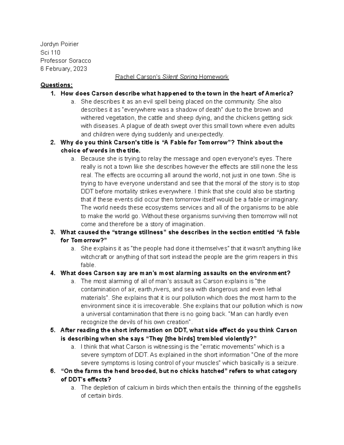 Poirier+Silent+spring+homework+ - Jordyn Poirier Sci 110 Professor ...