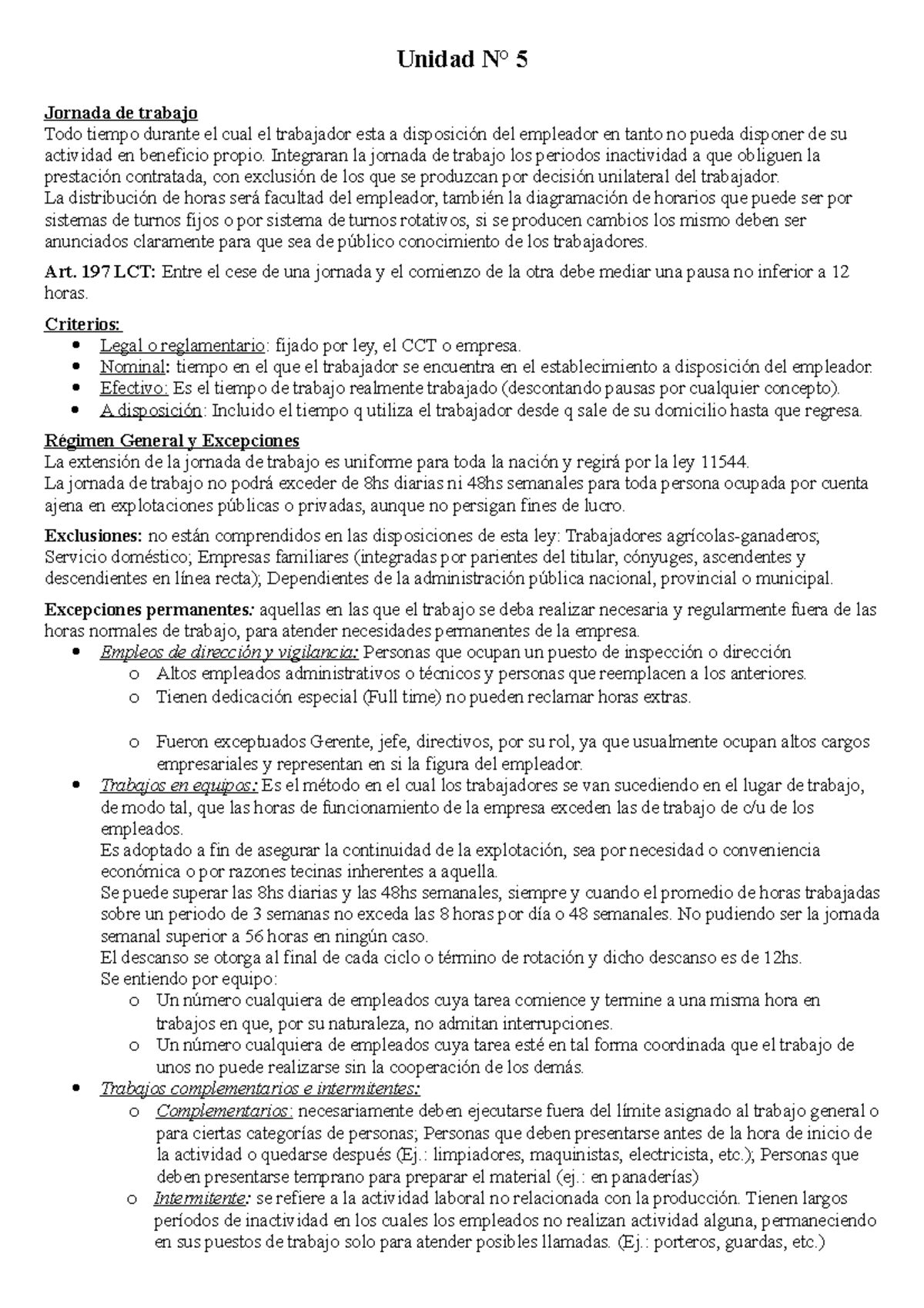 Unidad 5 - Resumen derecho laboral y previsional - Unidad N° 5 Jornada ...