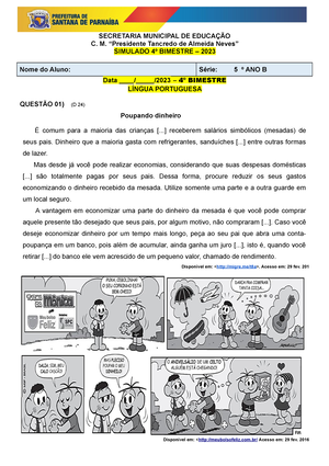 4º ANO A - Simulado DO 4º B Imestre - SECRETARIA MUNICIPAL DE EDUCAÇÃO ...