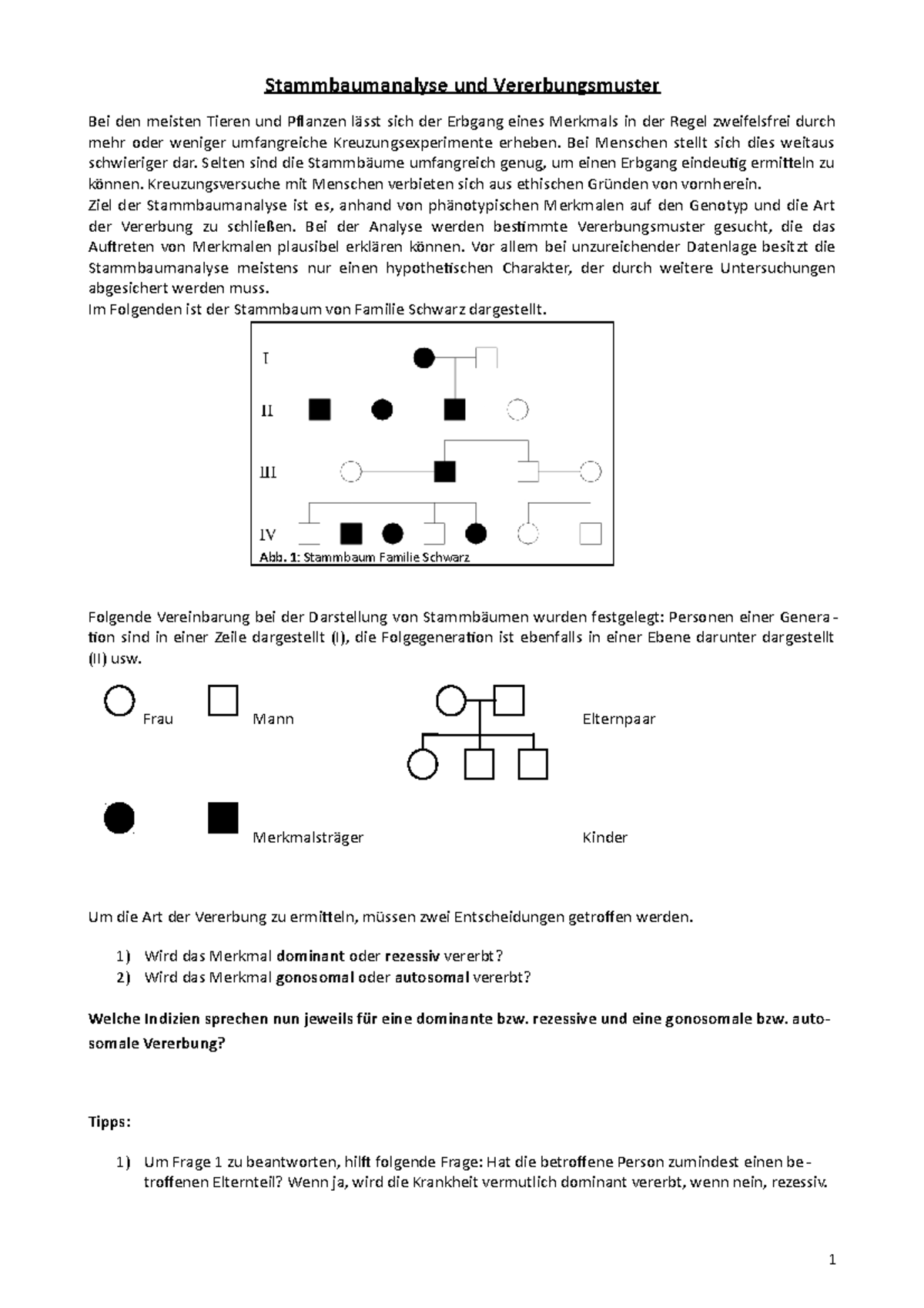 309b Stammbaumanalyse Vererbungsmuster - Stammbaumanalyse Und ...