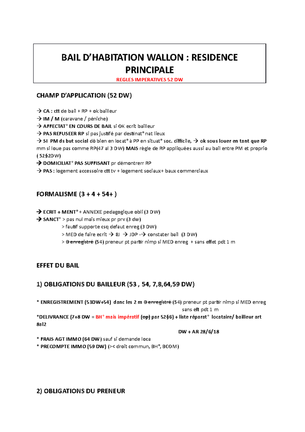 Tableau BAIL D’ Habitation Wallon Residence Principale BAIL D’HABITATION WALLON RESIDENCE