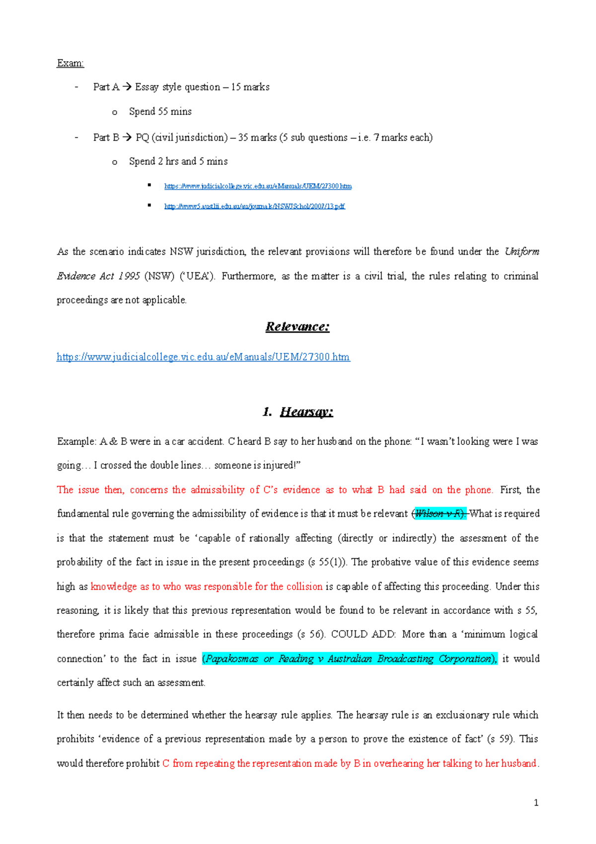 Exam Problem Question summary - Exam: Part A Essay style question – 15 ...