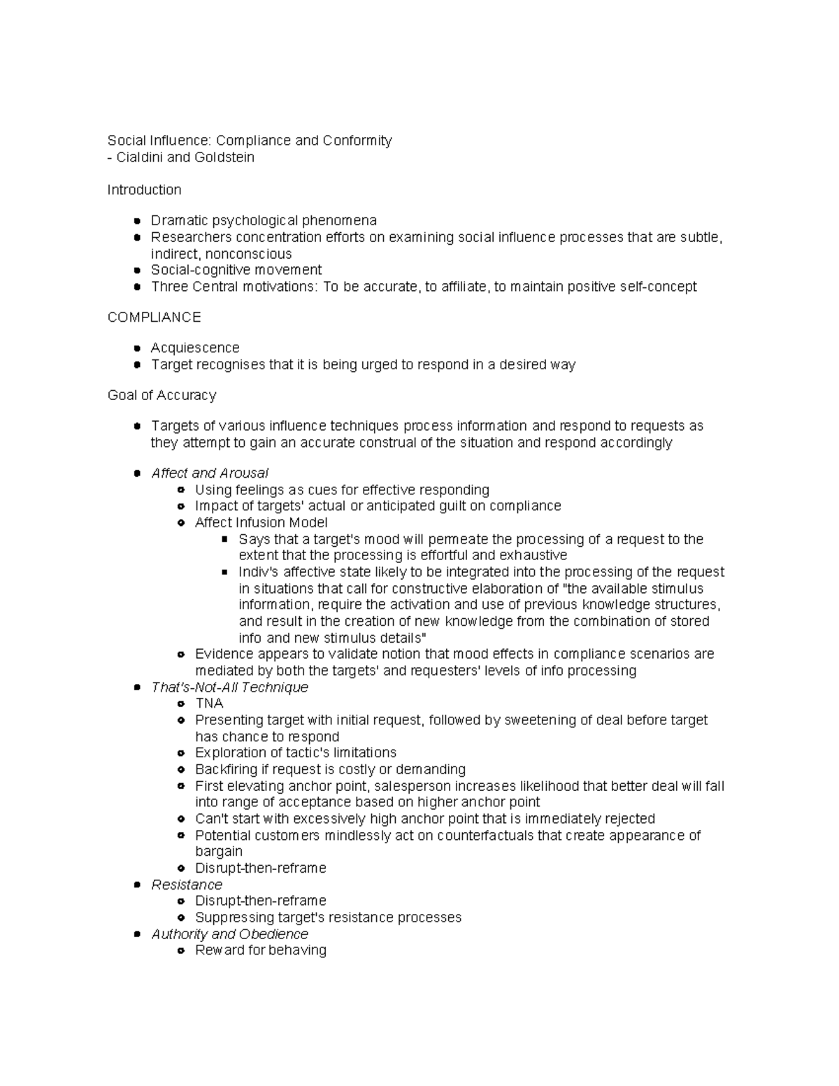 Session 5 Reading Notes Cialdini & Goldstein - Social Influence ...