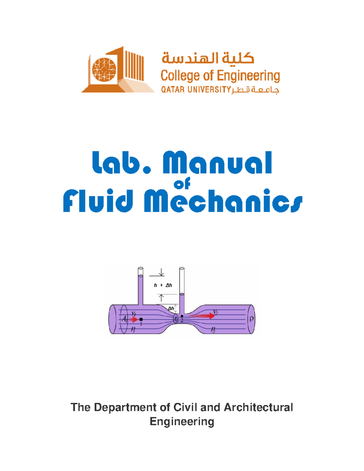 Fluid Mechanics Lab Manual Lab. Manual of Fluid Mechanics The