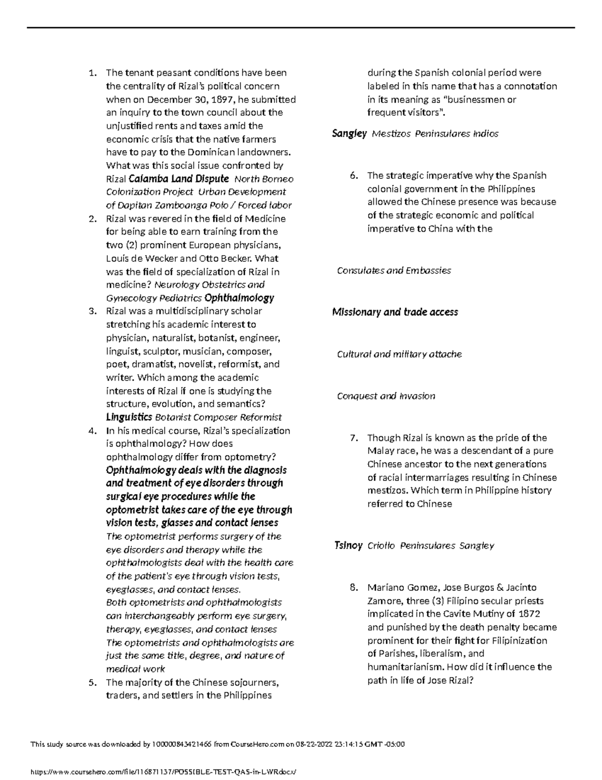 Possible TEST Q A S in LWR The tenant peasant conditions have been