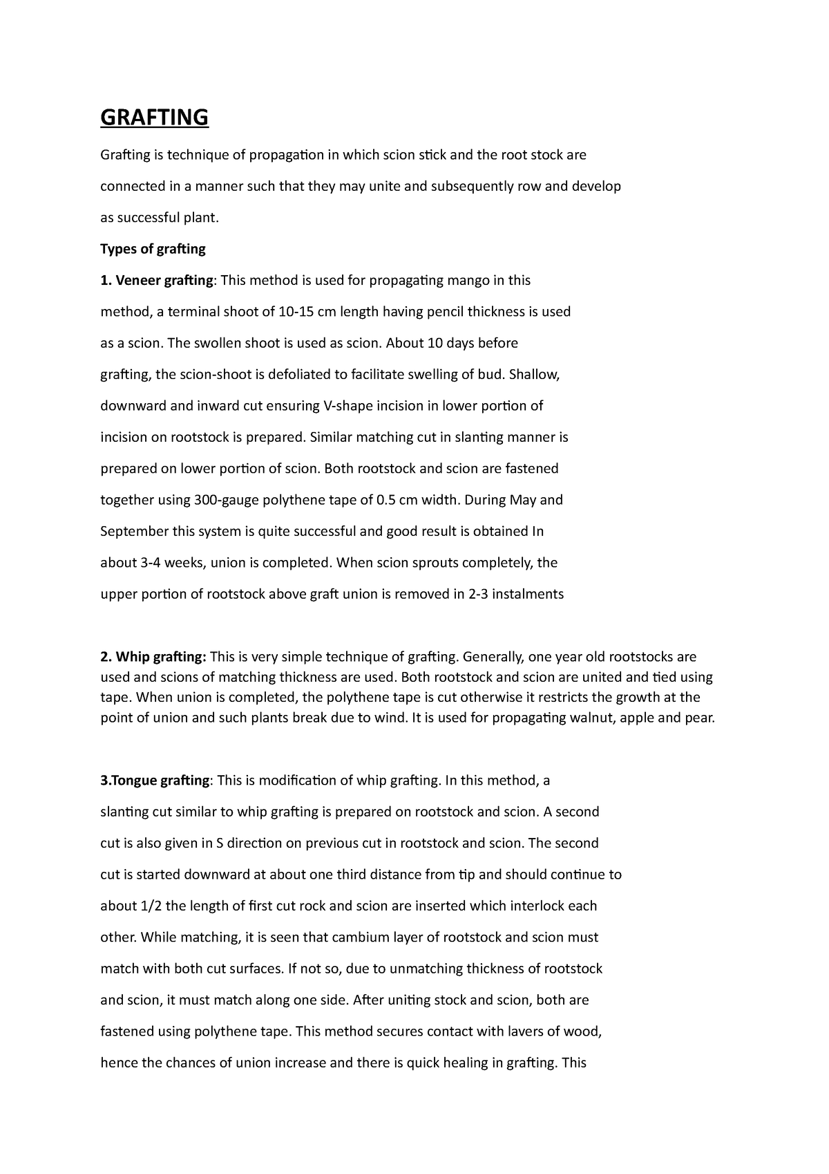 Grafting - GRAFTING Grafting is technique of propagation in which scion ...