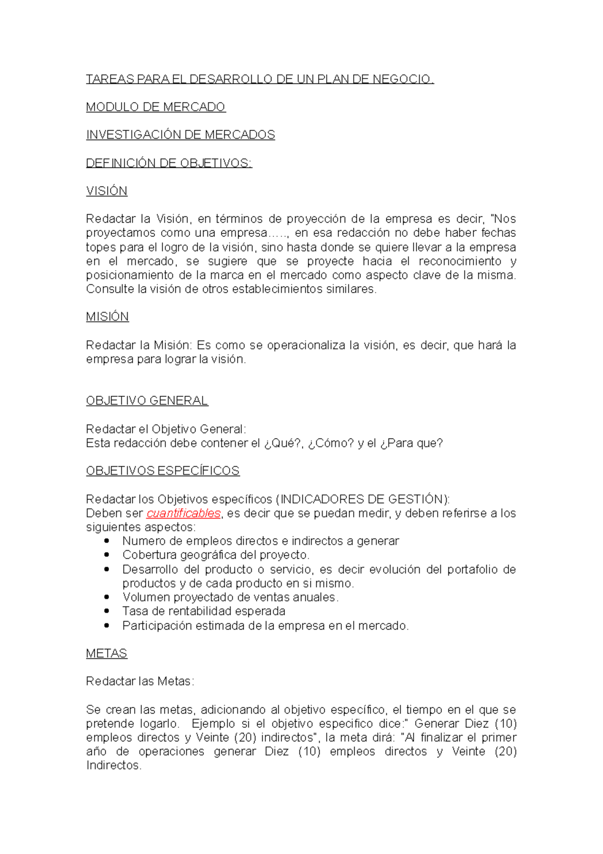 Tareas PARA EL Desarrollo DE UN PLAN DE Negocio - TAREAS PARA EL ...