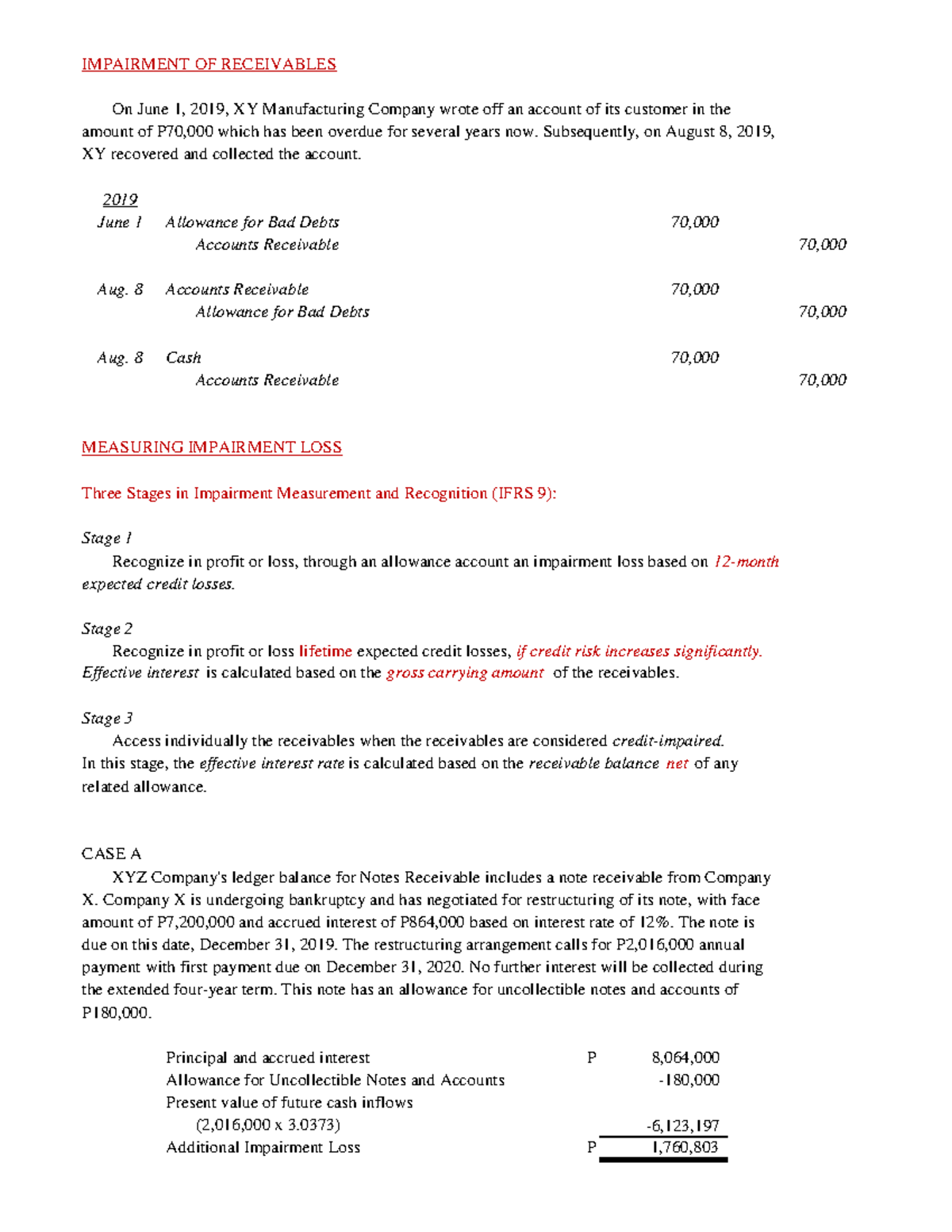 Lecture on Impairment of Receivable - IMPAIRMENT OF RECEIVABLES On June ...