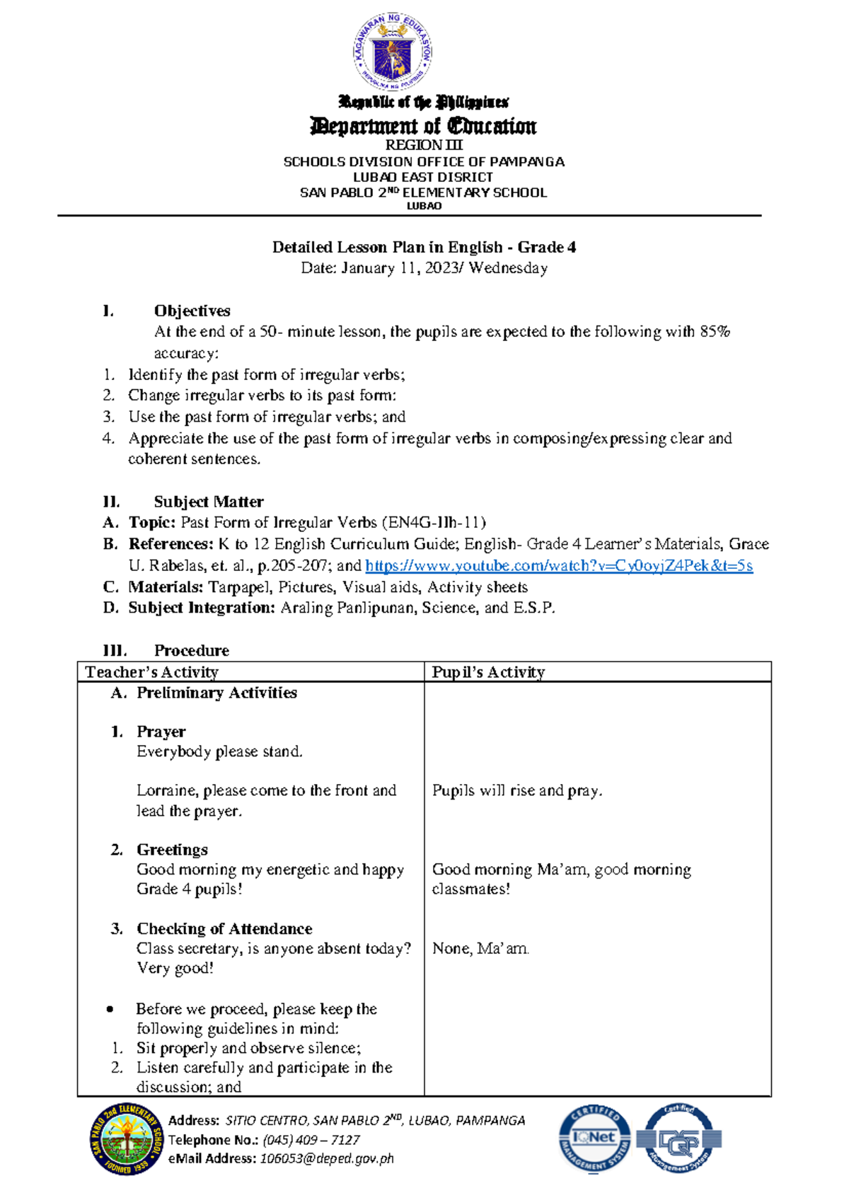 Detailed Lesson Plan in English 4 - Department of Education REGION III ...