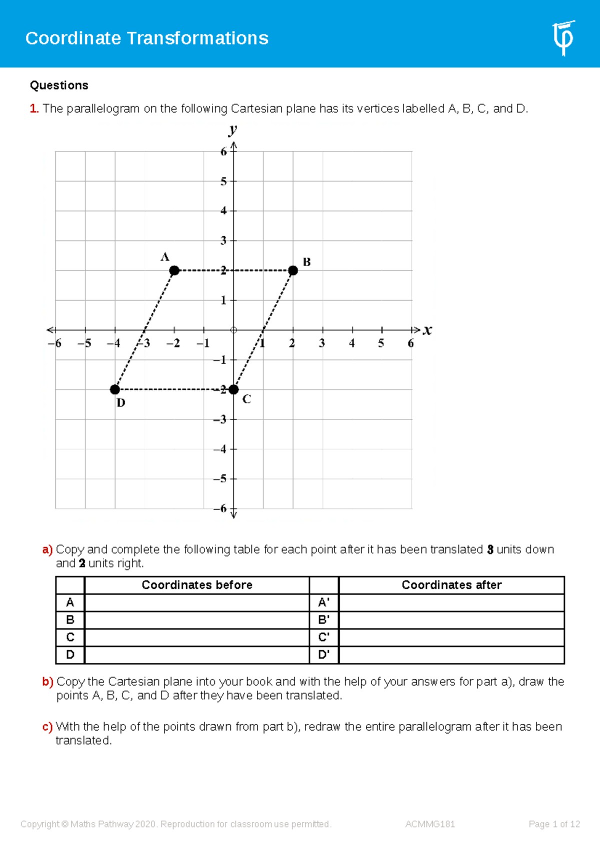 Coordinate Transformations - Questions 1. The Parallelogram On The 