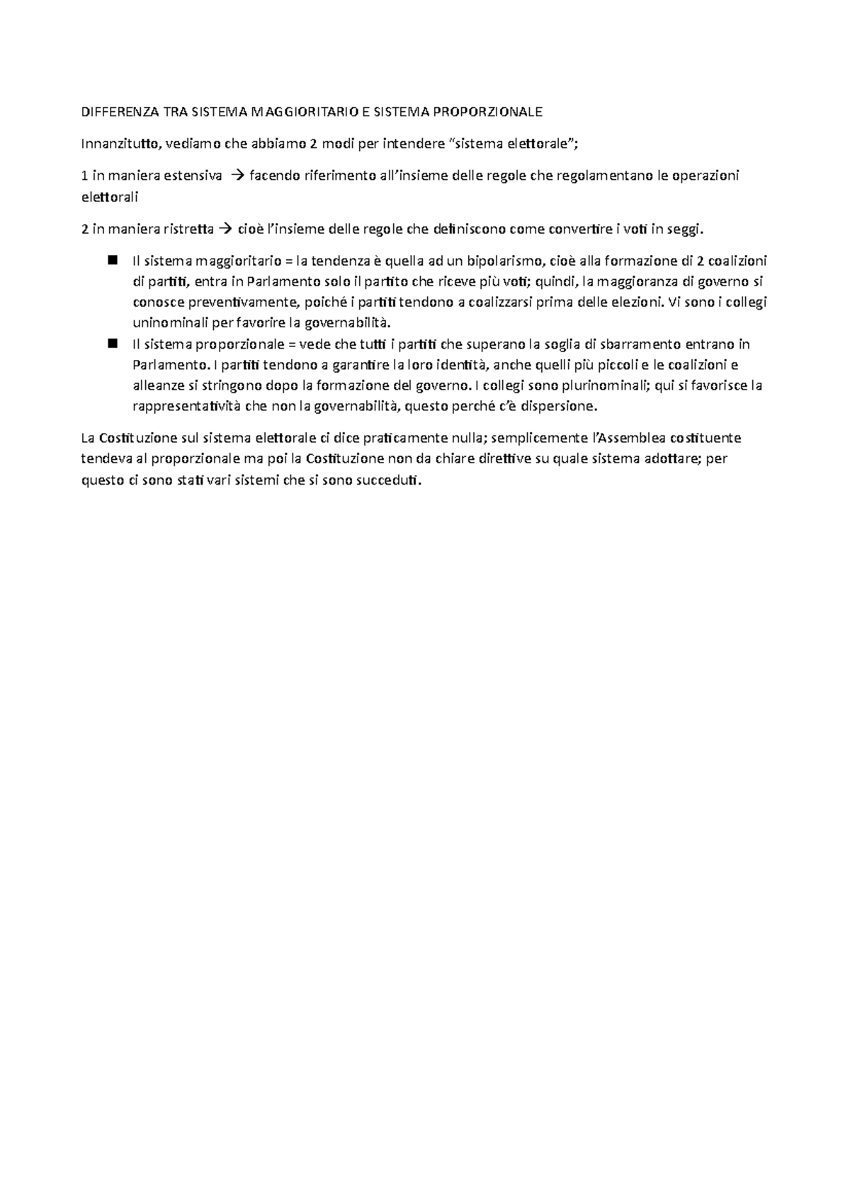 Differenza TRA Sistema Maggioritario E Sistema Proporzionale