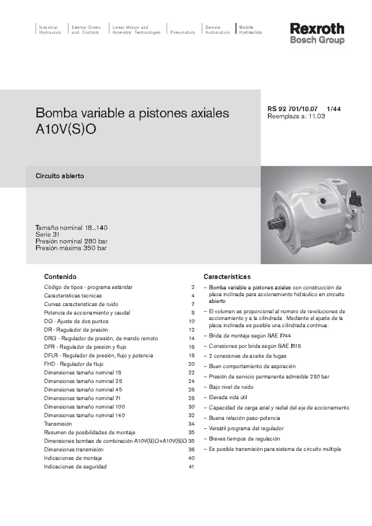 A10V S 0 - Industrial Hydraulics Electric Drives and Controls Linear ...