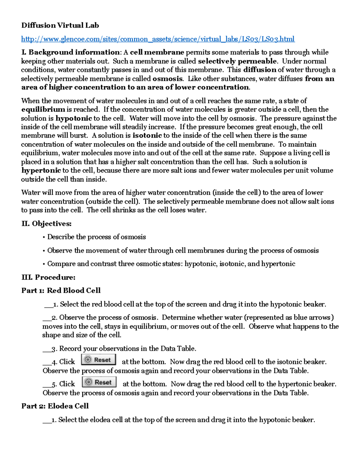 Glencoe osmosis virtual lab Glencoe osmosis virtual lab Diffusion