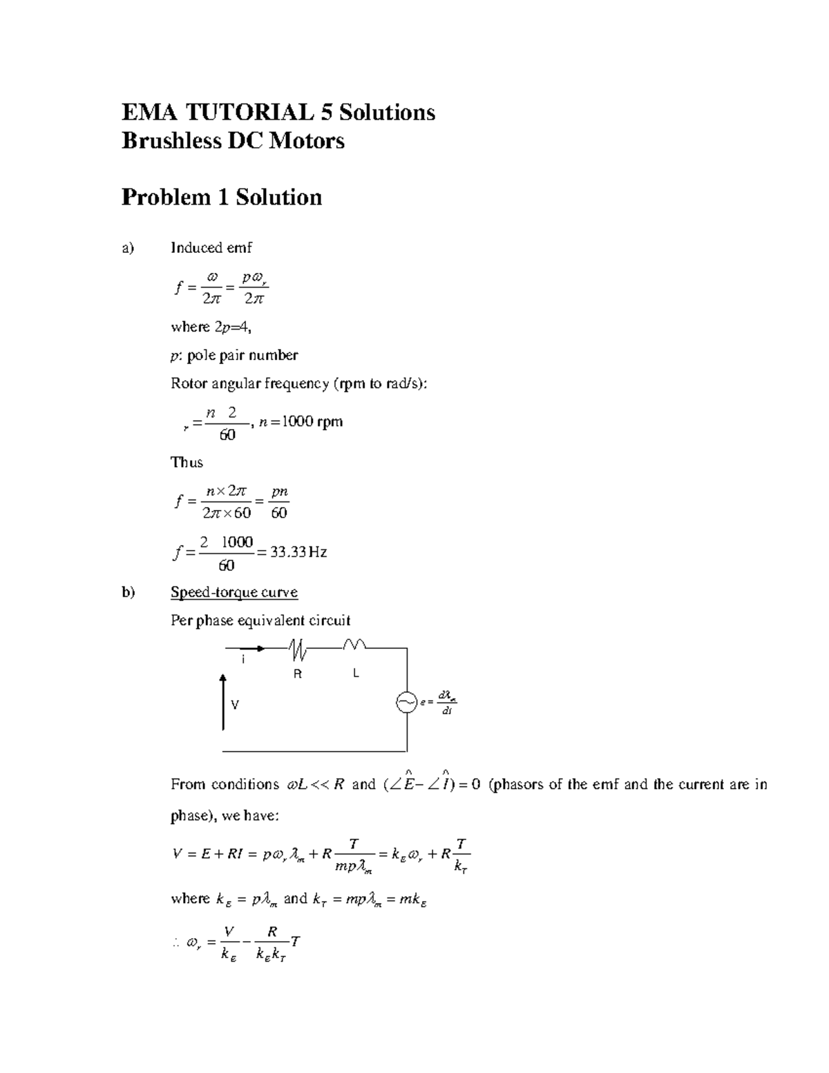 EMA TUT 5-A21 Solutions - EMA TUTORIAL 5 Solutions Brushless DC Motors ...