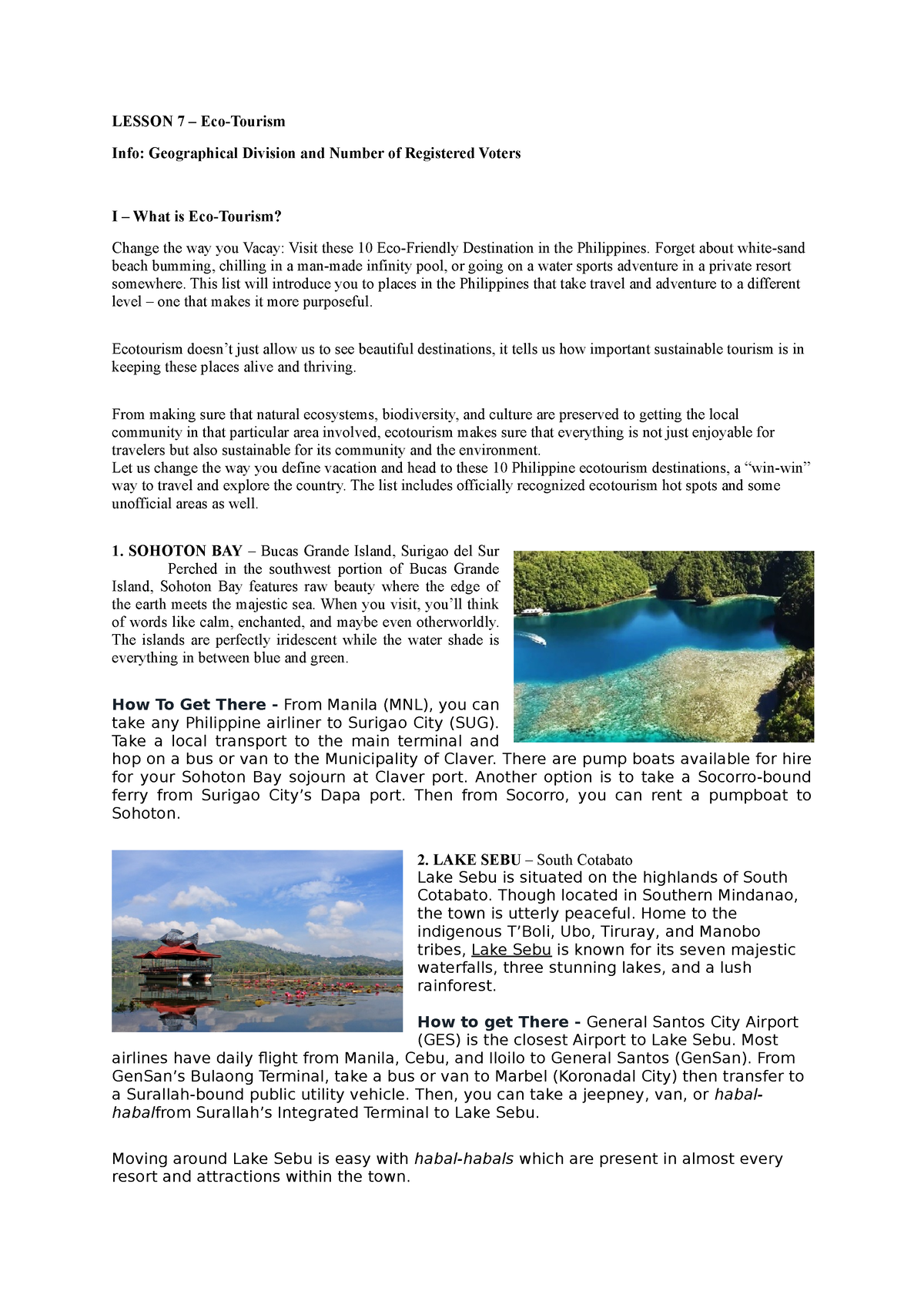 a case study of eco tourism unit