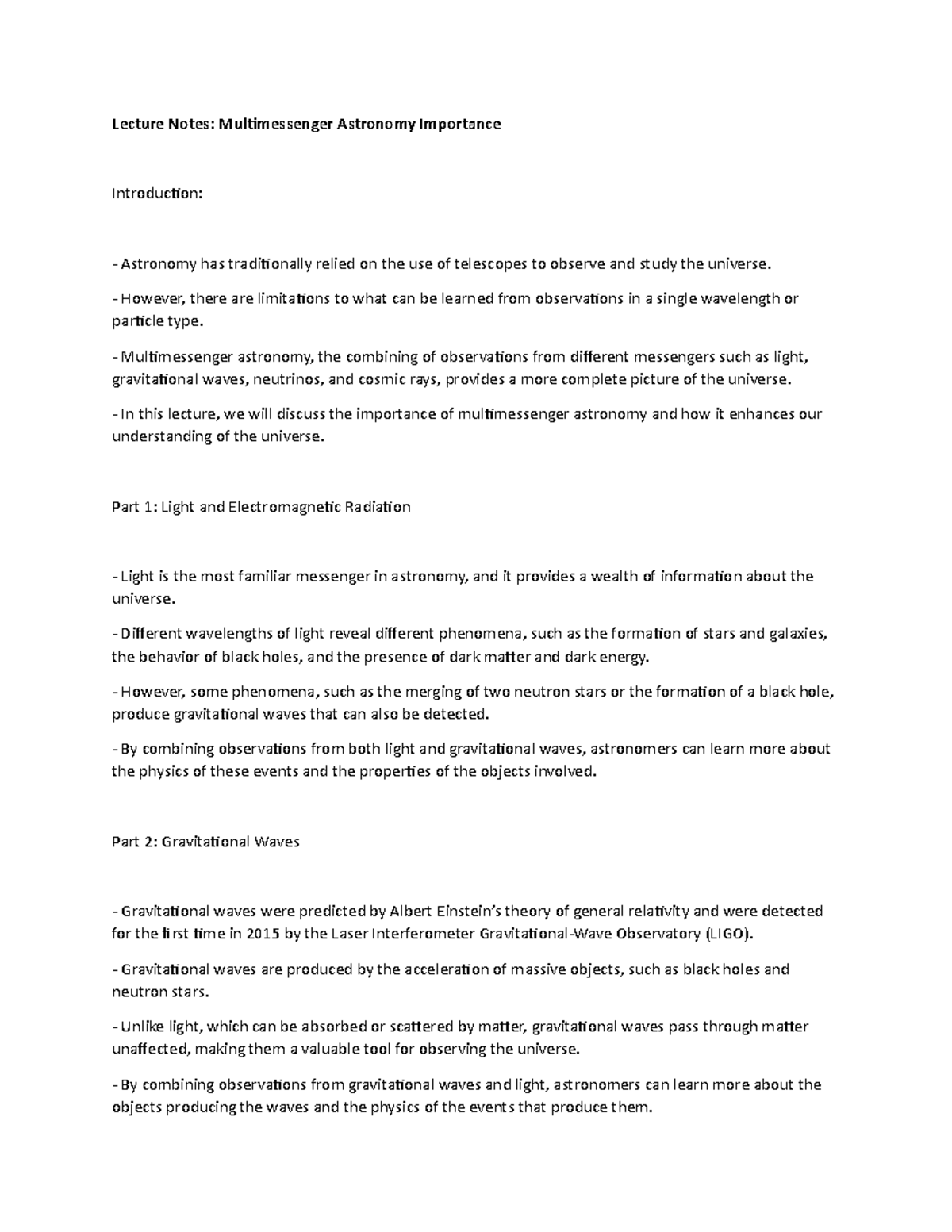 Lecture Notes: Multimessenger Astronomy Importance - Lecture Notes ...