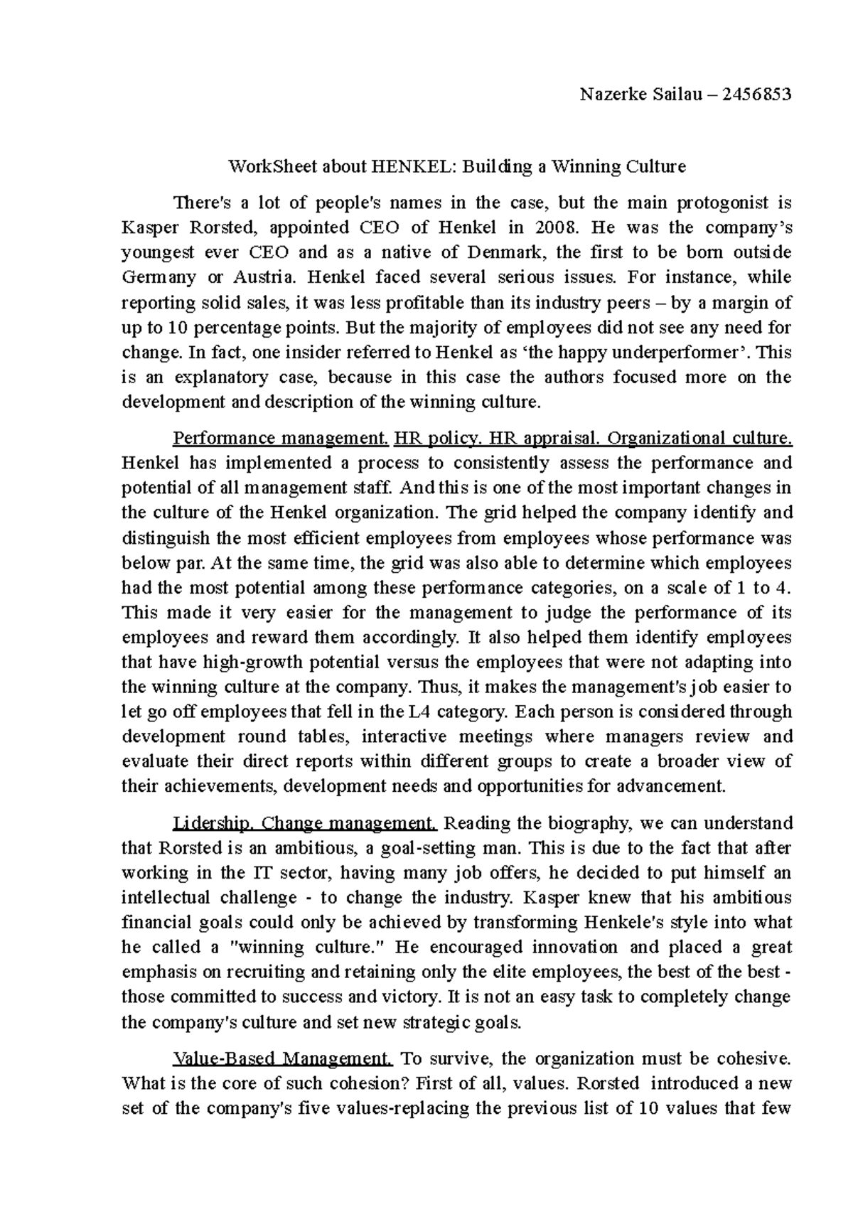 Work Sheet about Henkel - Nazerke Sailau – 2456853 WorkSheet about ...