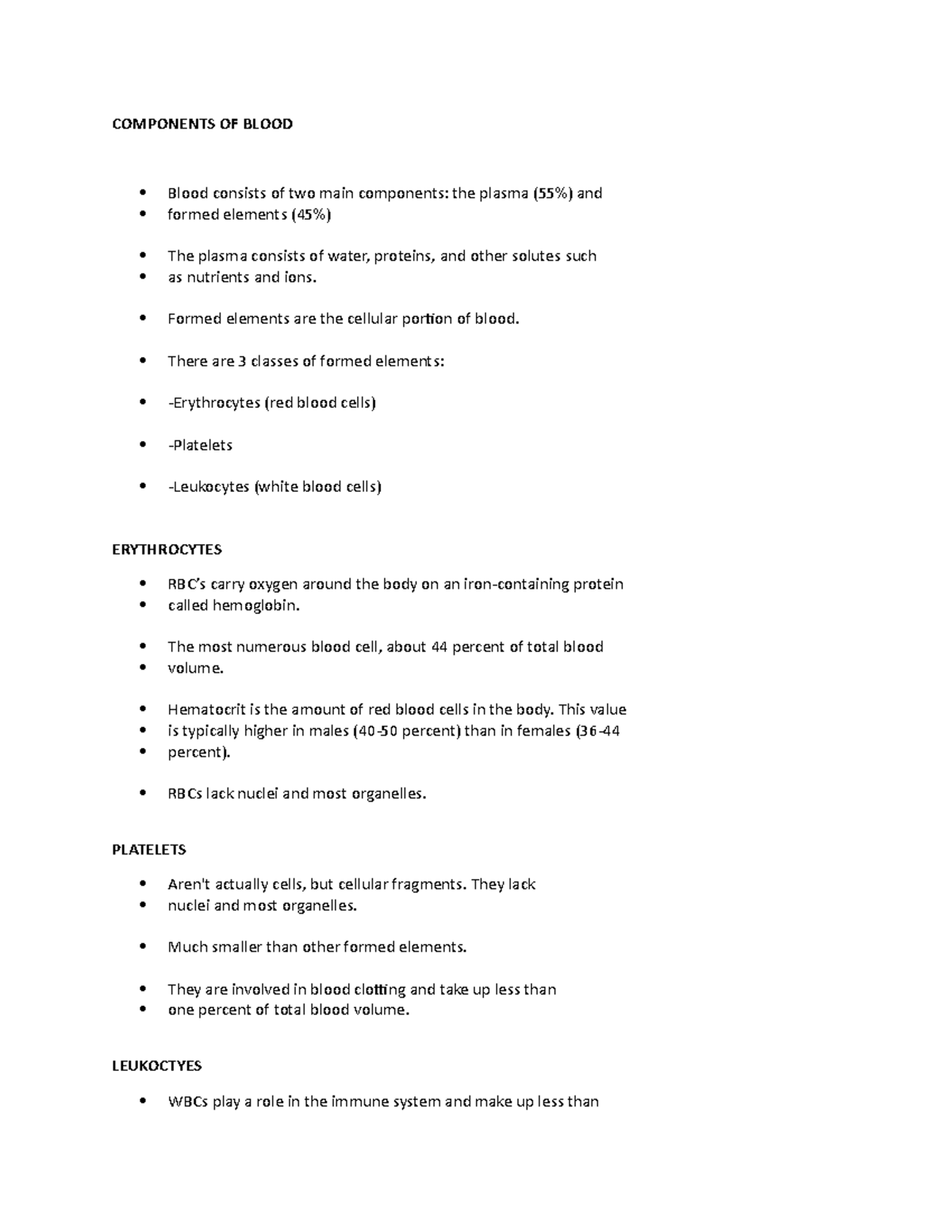 Blood and blood typing - COMPONENTS OF BLOOD Blood consists of two main ...