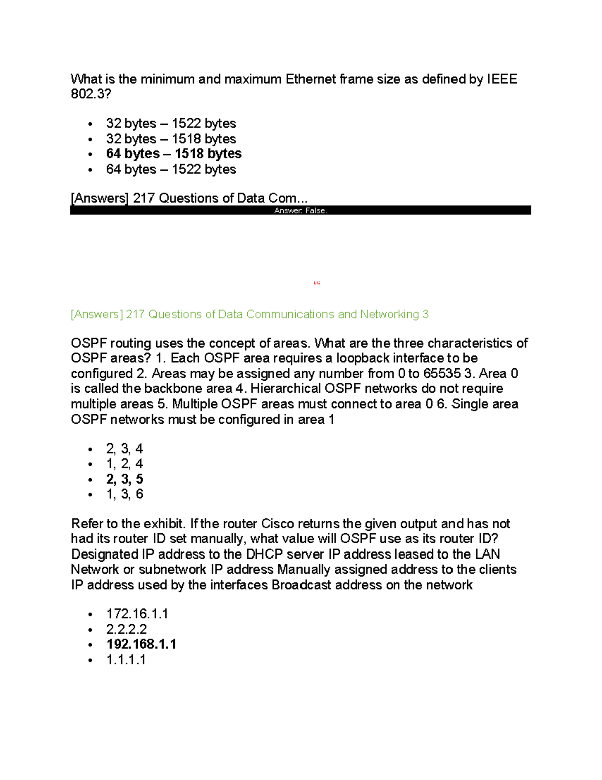 Data com and net 2 What is the minimum and maximum frame