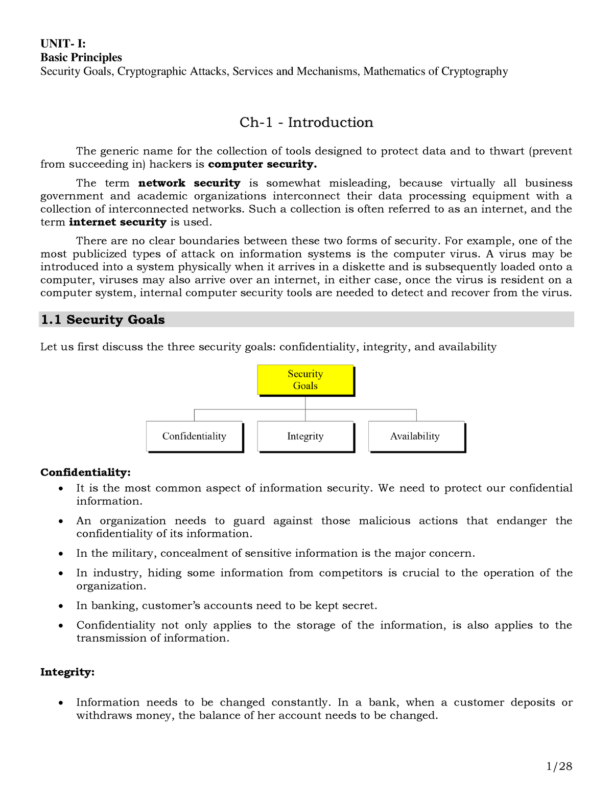 1. CNS UNIT-1 R20 - notes unit 1 cns - UNIT- I: Basic Principles ...