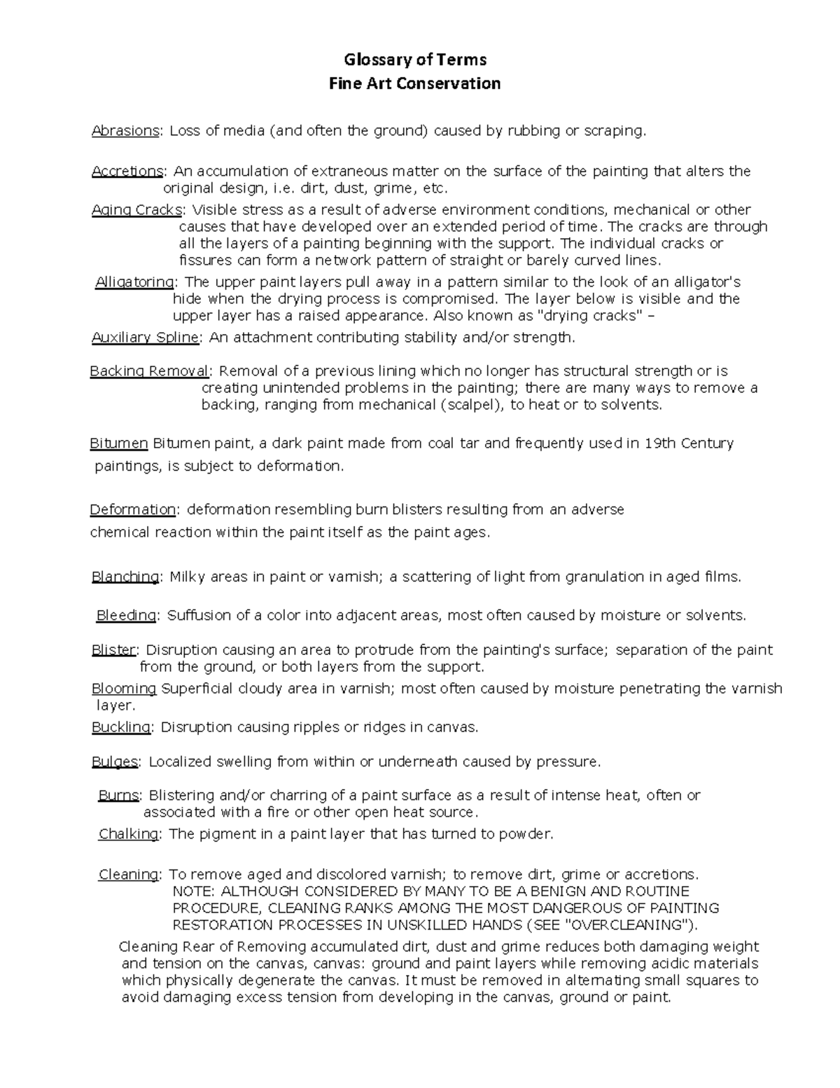 Conservation glossaryofterms 1 Glossary of Terms Fine Art
