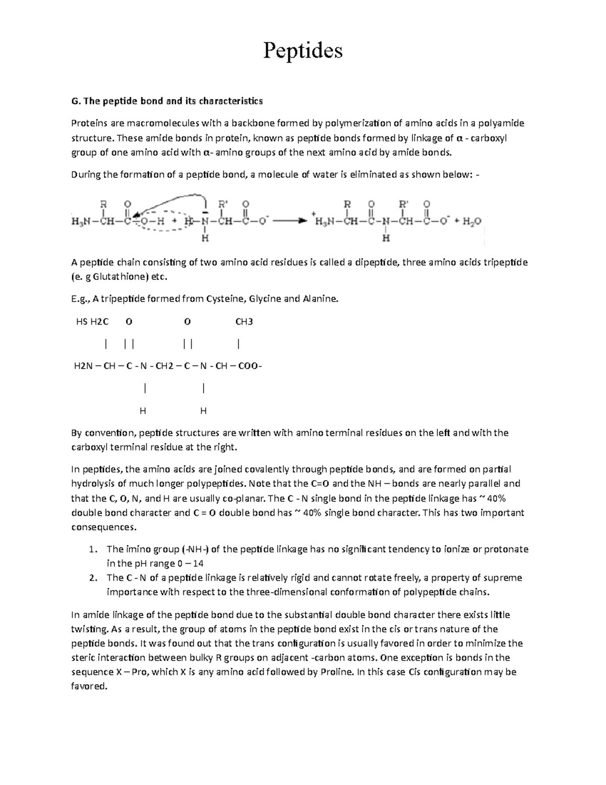 Peptides - Peptides G. The peptide bond and its characteristics ...