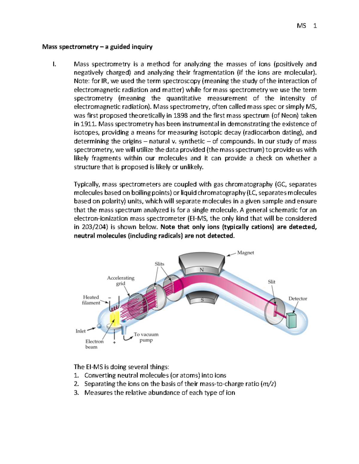 MS KEY - MS KEY - MS 1 Mass spectrometry – a guided inquiry I. Mass ...