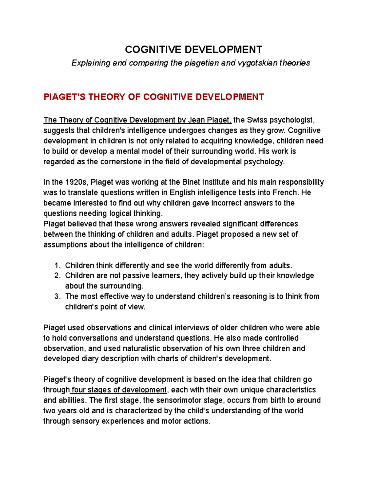 Cognitive Development - Cognitive development in children is not only ...