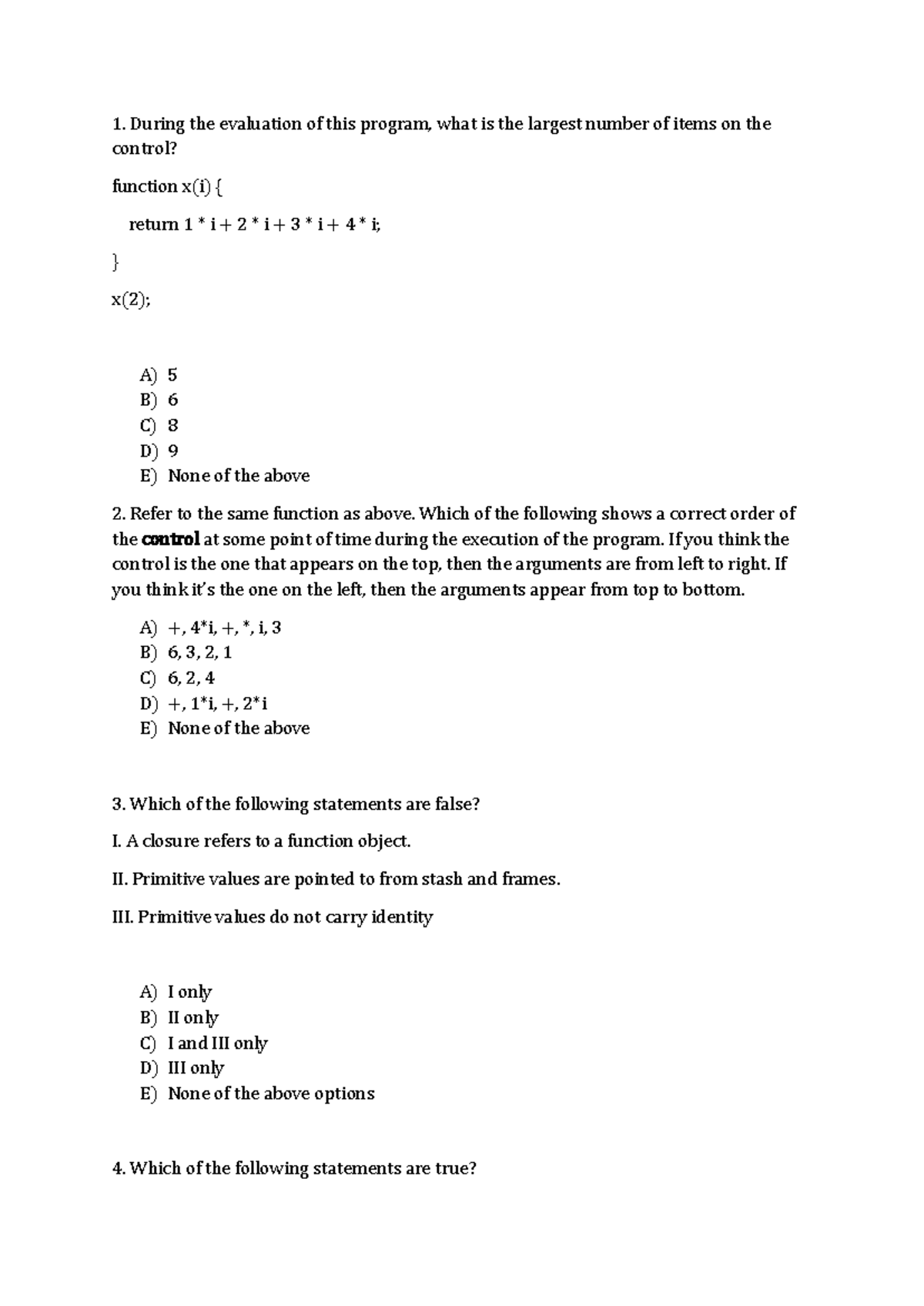 Control and Stash Practice Questions - During the evaluation of this ...