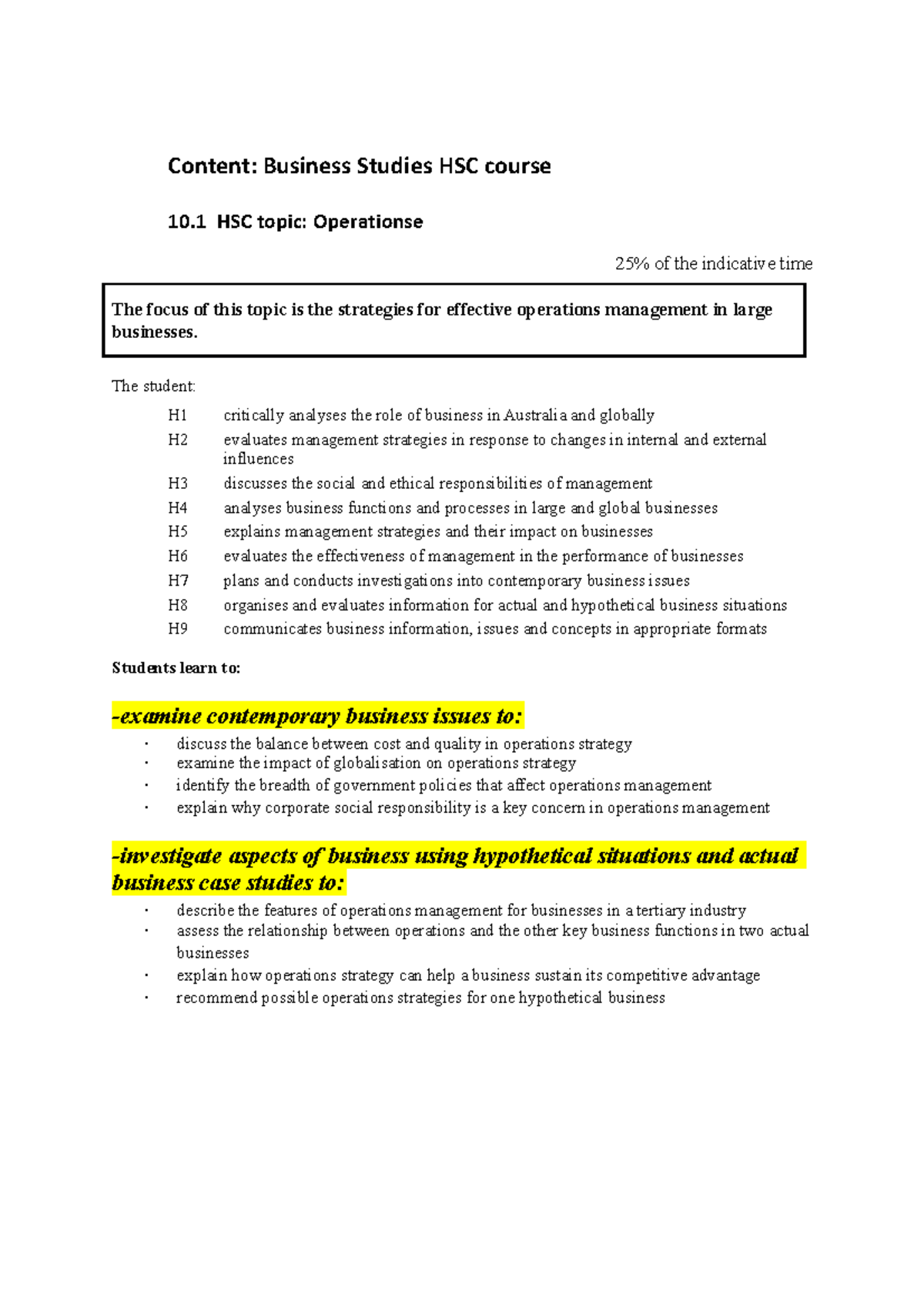 Indv Business Studies Notes - Content: Business Studies HSC course 10 ...