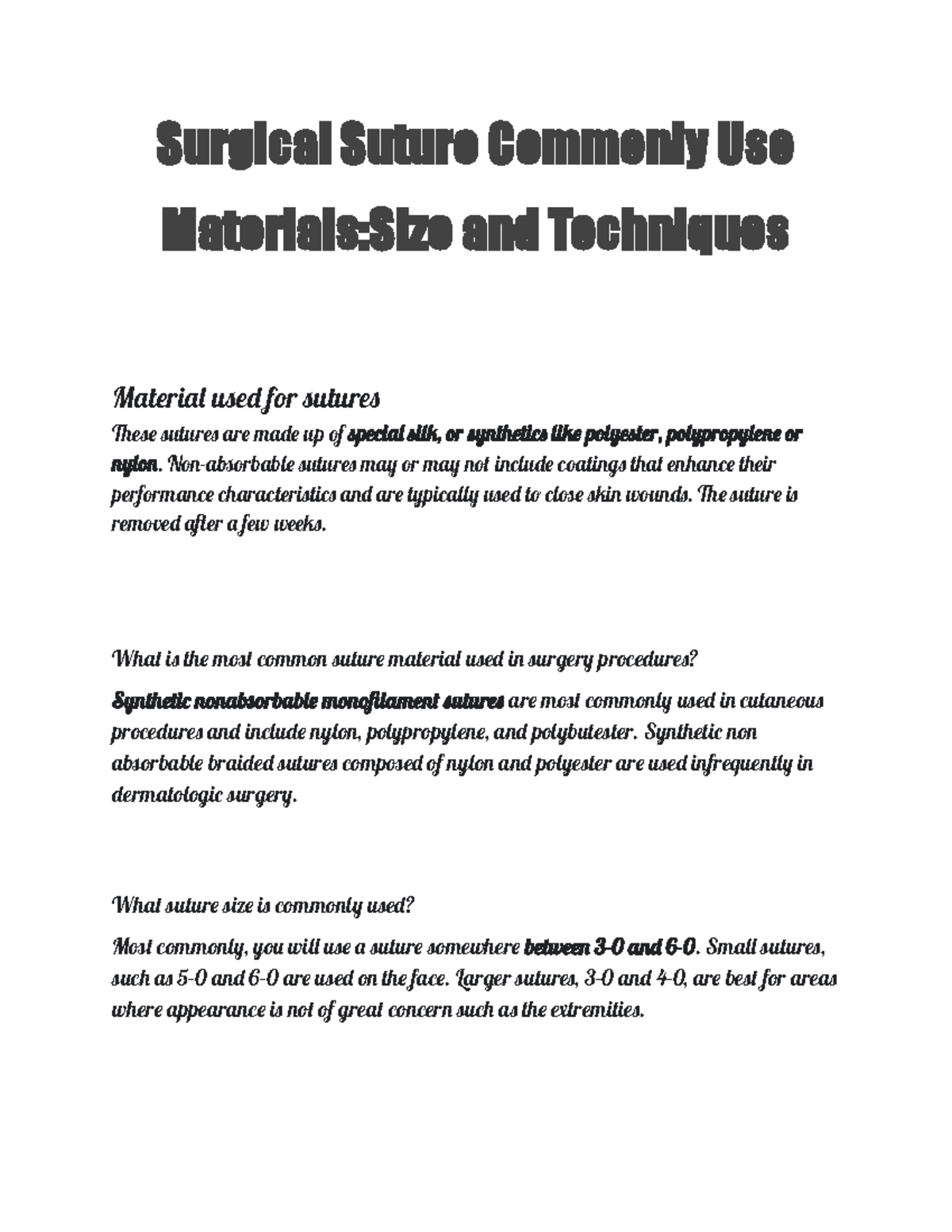 Surgical Suture Commonly Use Materials Size and Techniques - Surgical ...