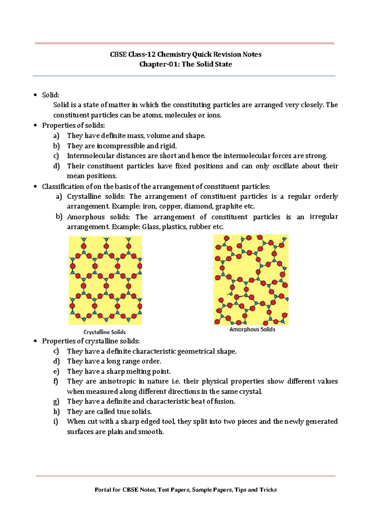 12 chemistry notes ch01 the solid state - CBSE Class-12 Chemistry Quick ...