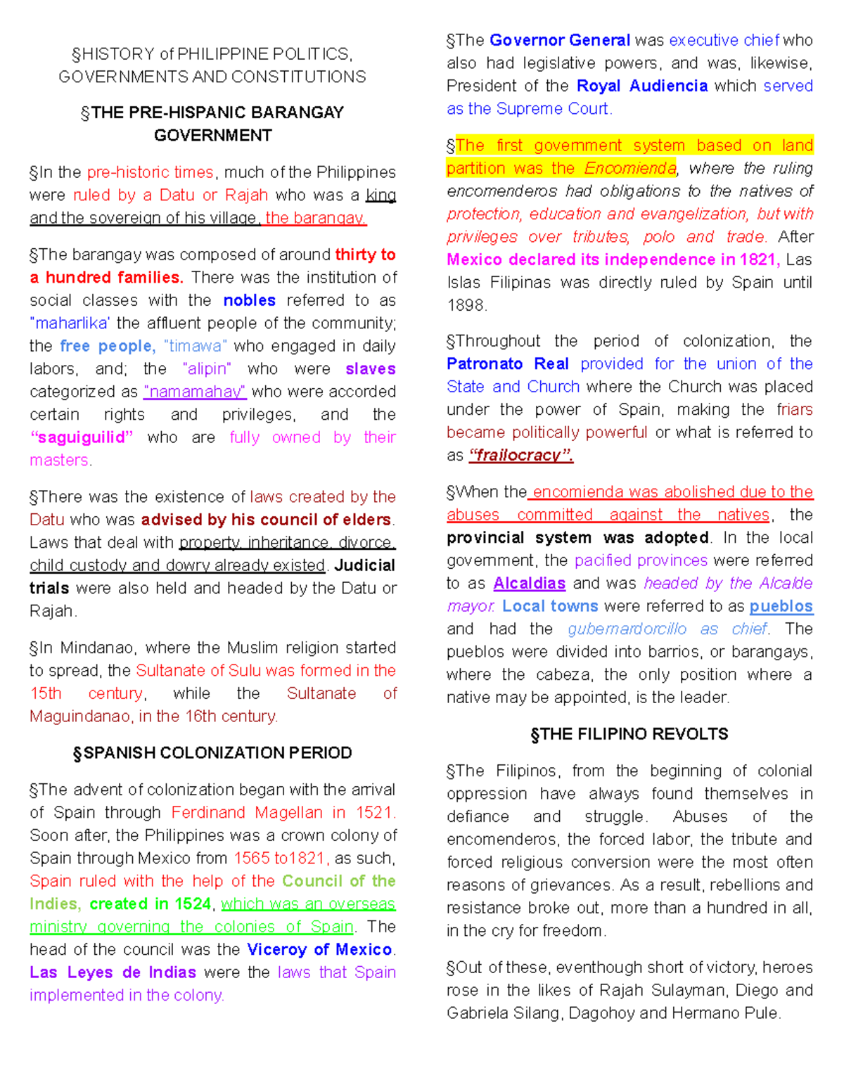 RIPH Finals - RIPH notes - §HISTORY of PHILIPPINE POLITICS, GOVERNMENTS ...