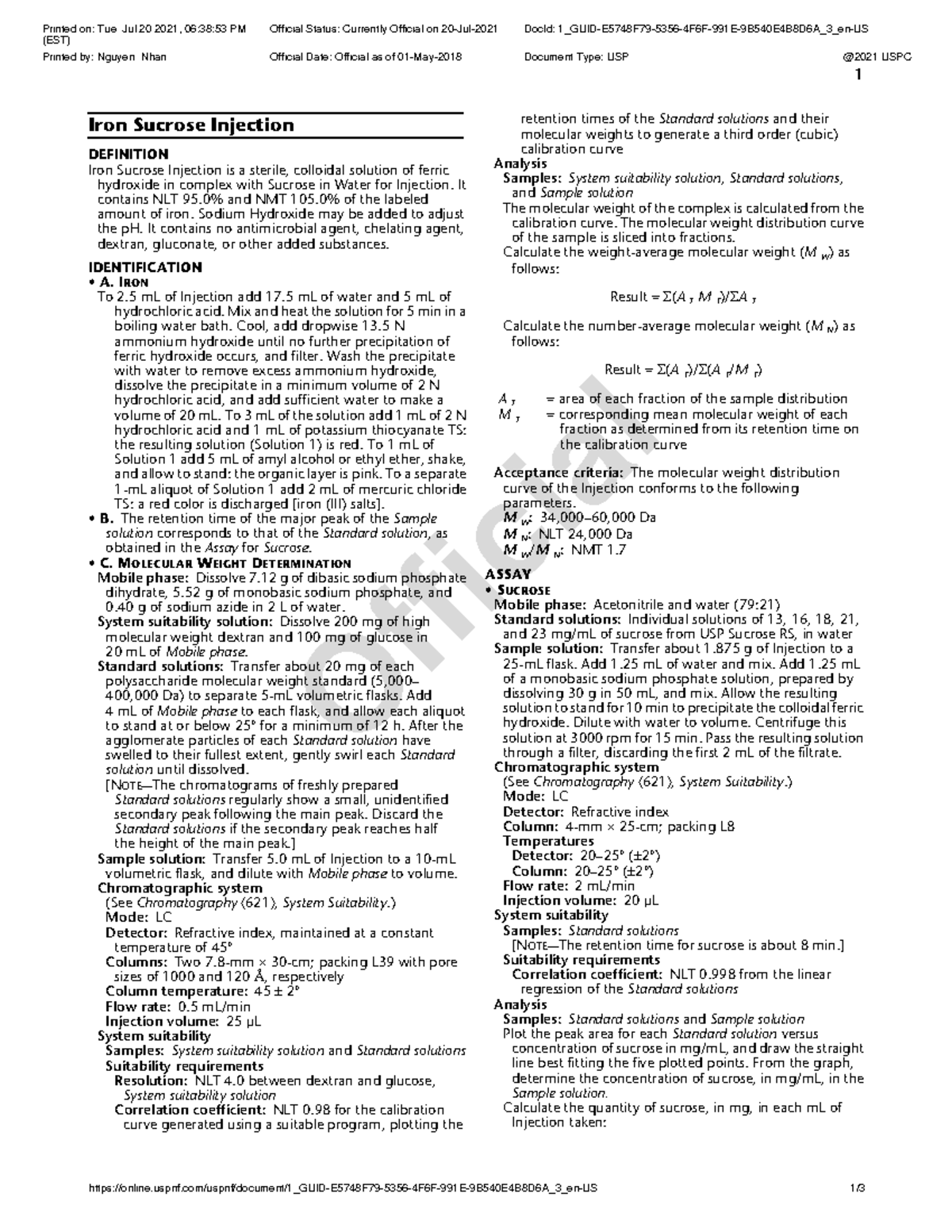 Iron Sucrose Injection Iron Sucrose Injection DEFINITION Iron Sucrose